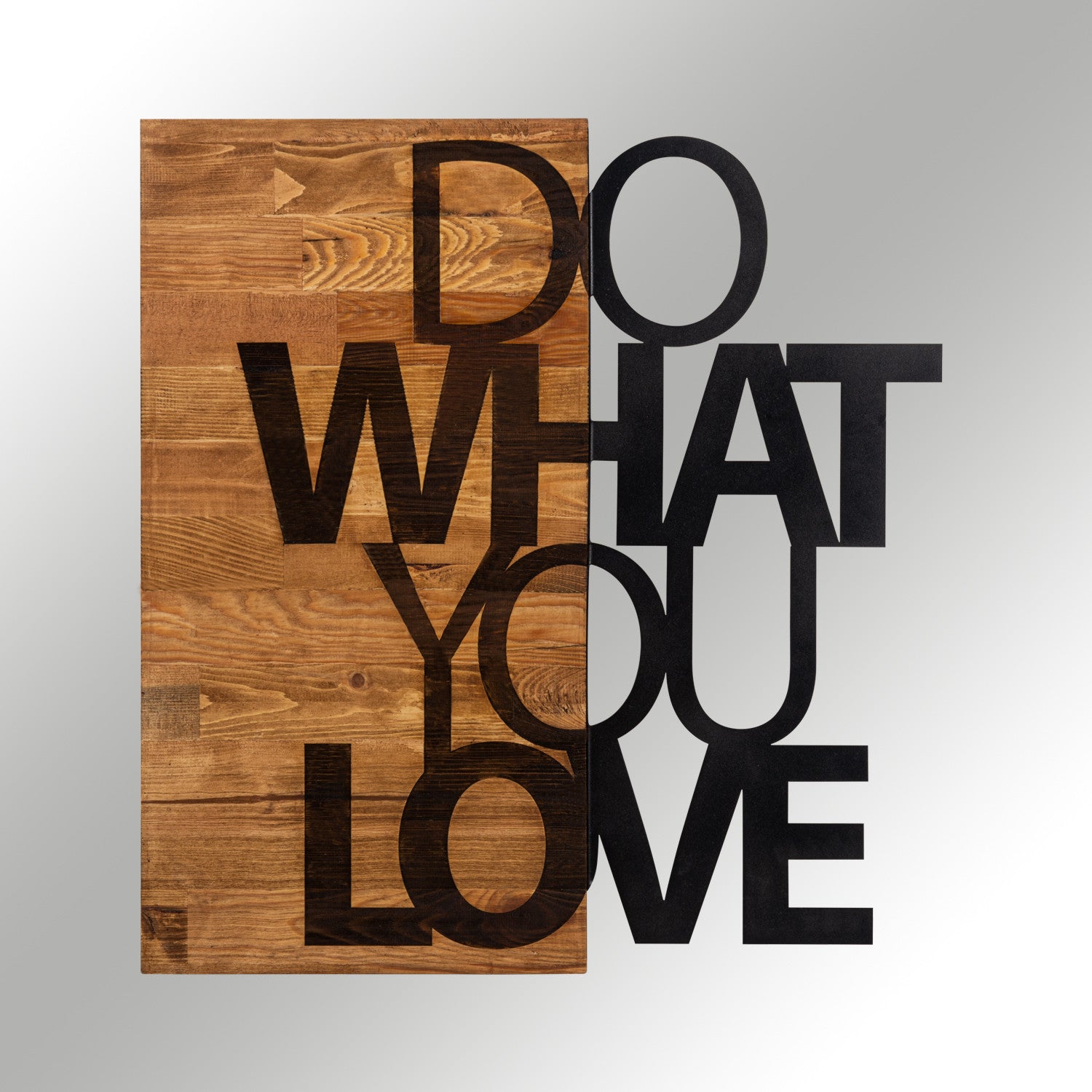 Quadro de Parede “Do What You Love” em Metal Preto com Moldura em Nogueira, 54 x 58 cm