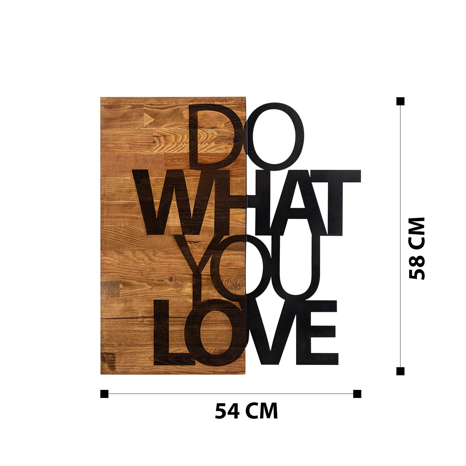Quadro de Parede “Do What You Love” em Metal Preto com Moldura em Nogueira, 54 x 58 cm