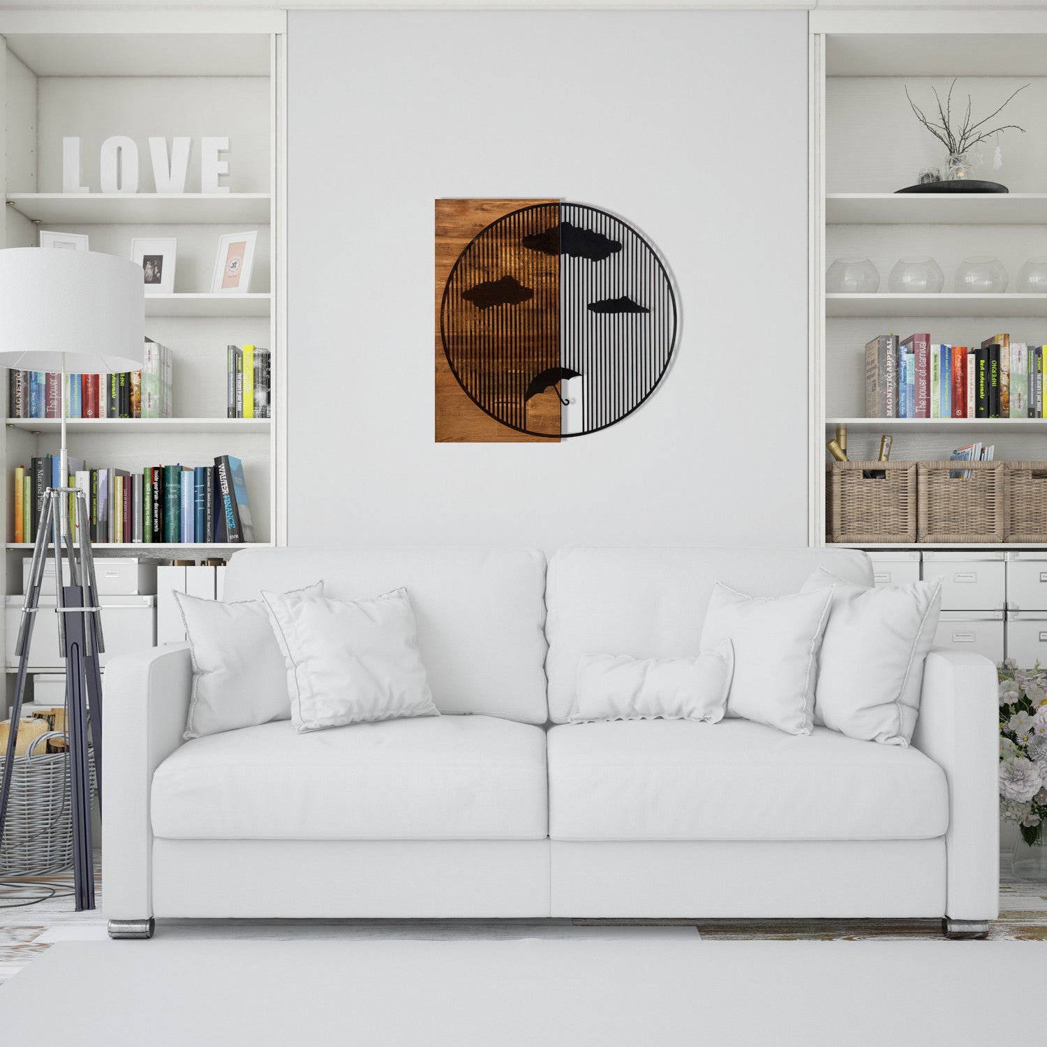 Yagmurlar 58 x 58 cm — Acessório Decorativo de Parede em Metal com Moldura de Madeira (Preto & Nogueira)