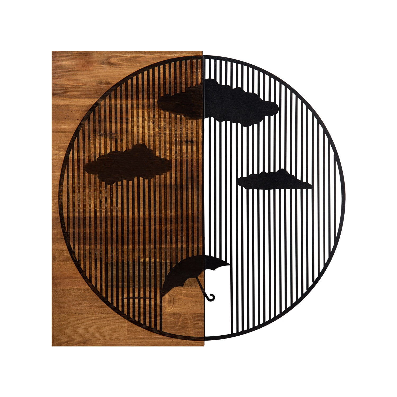 Yagmurlar 58 x 58 cm — Acessório Decorativo de Parede em Metal com Moldura de Madeira (Preto & Nogueira)