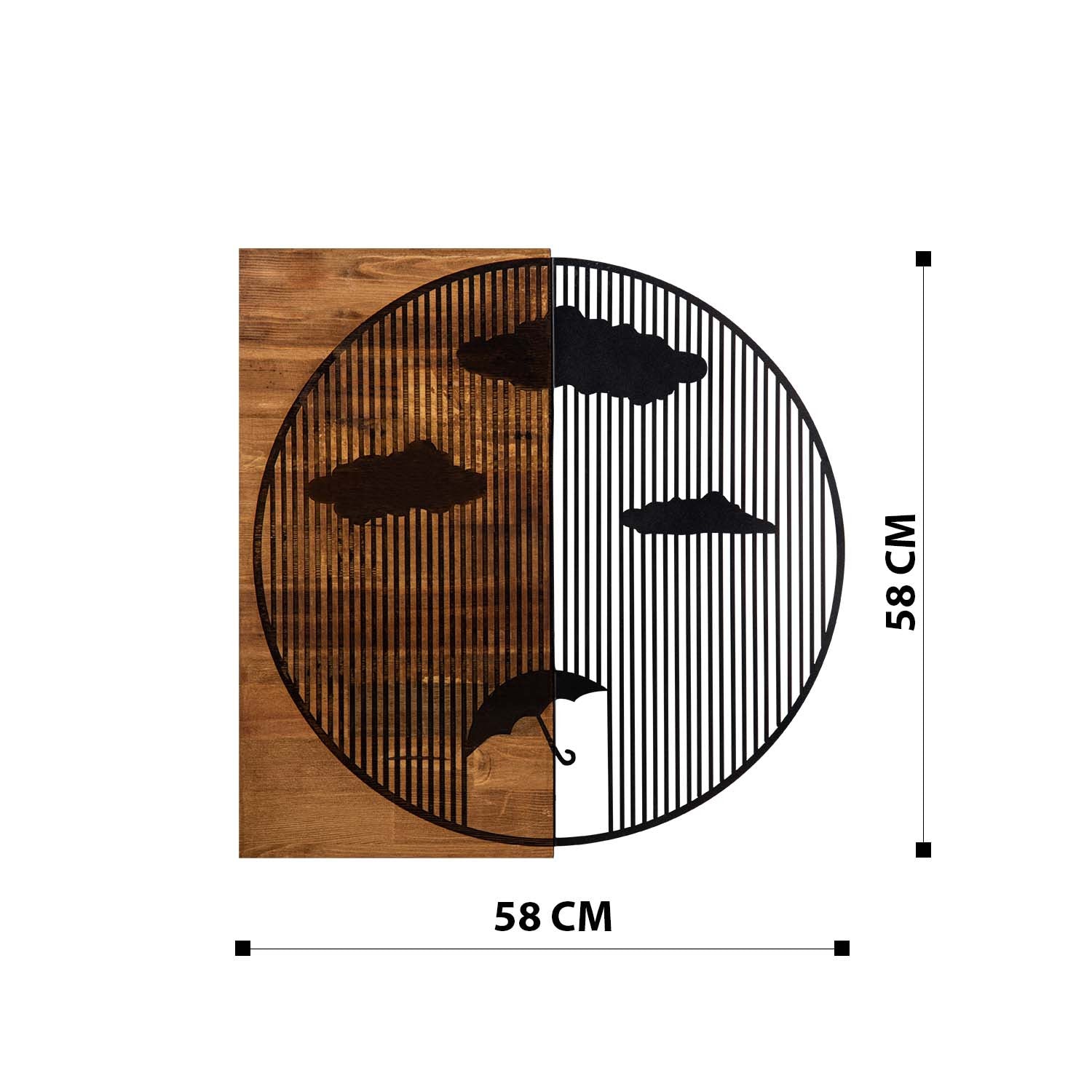 Yagmurlar 58 x 58 cm — Acessório Decorativo de Parede em Metal com Moldura de Madeira (Preto & Nogueira)