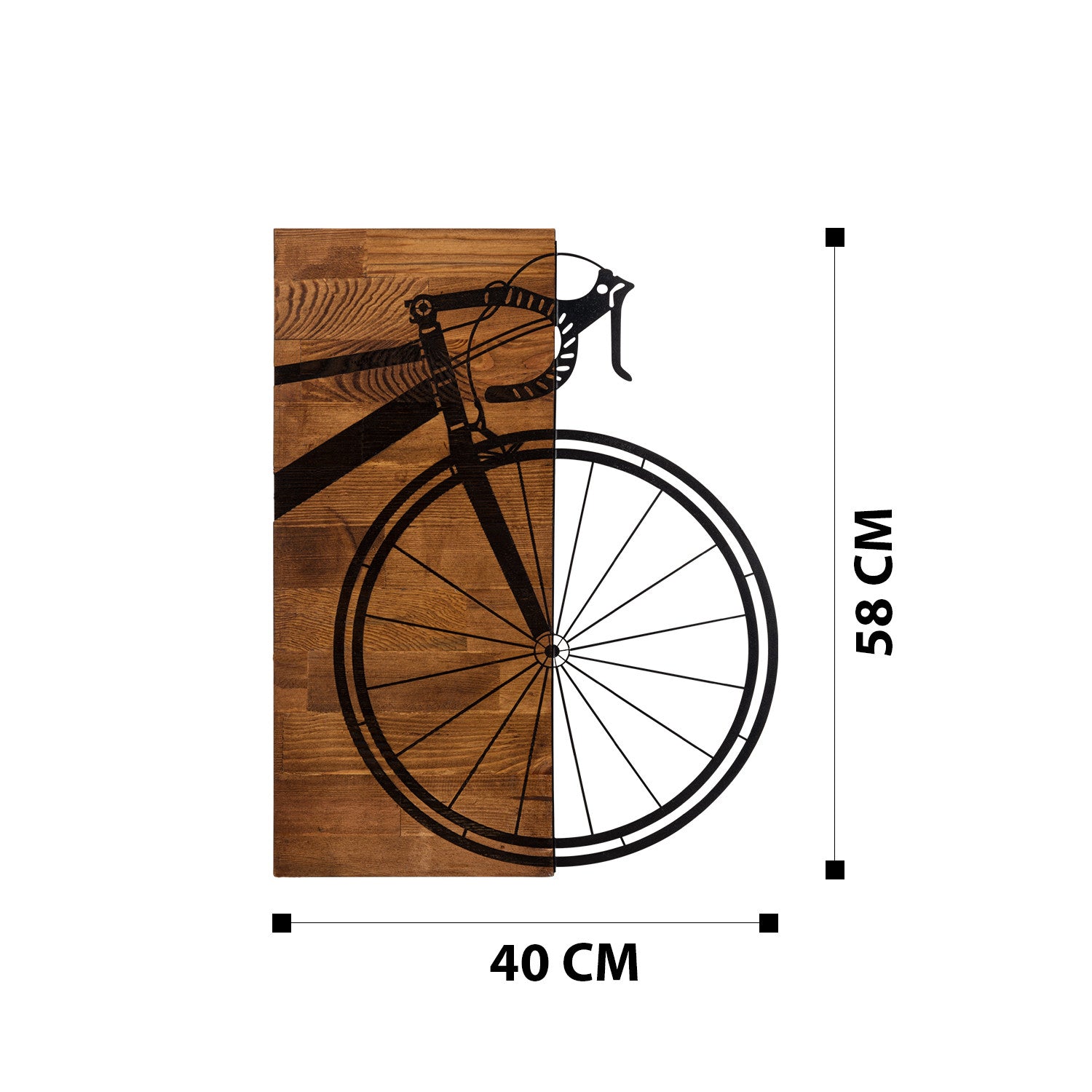 Bisiklet – Quadro Decorativo de Parede em Metal e Madeira (Preto/Nogueira), 45 x 58 cm