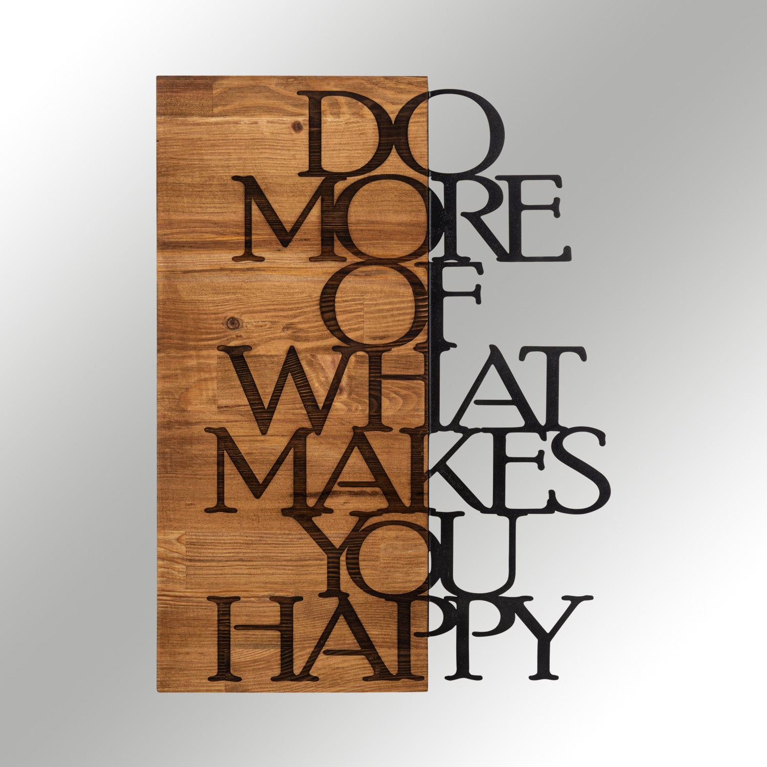 Quadro de Parede "Do More Of What Makes You Happy" — Metal 100% com Moldura em Madeira Nogueira, Preto, 42 x 58 cm