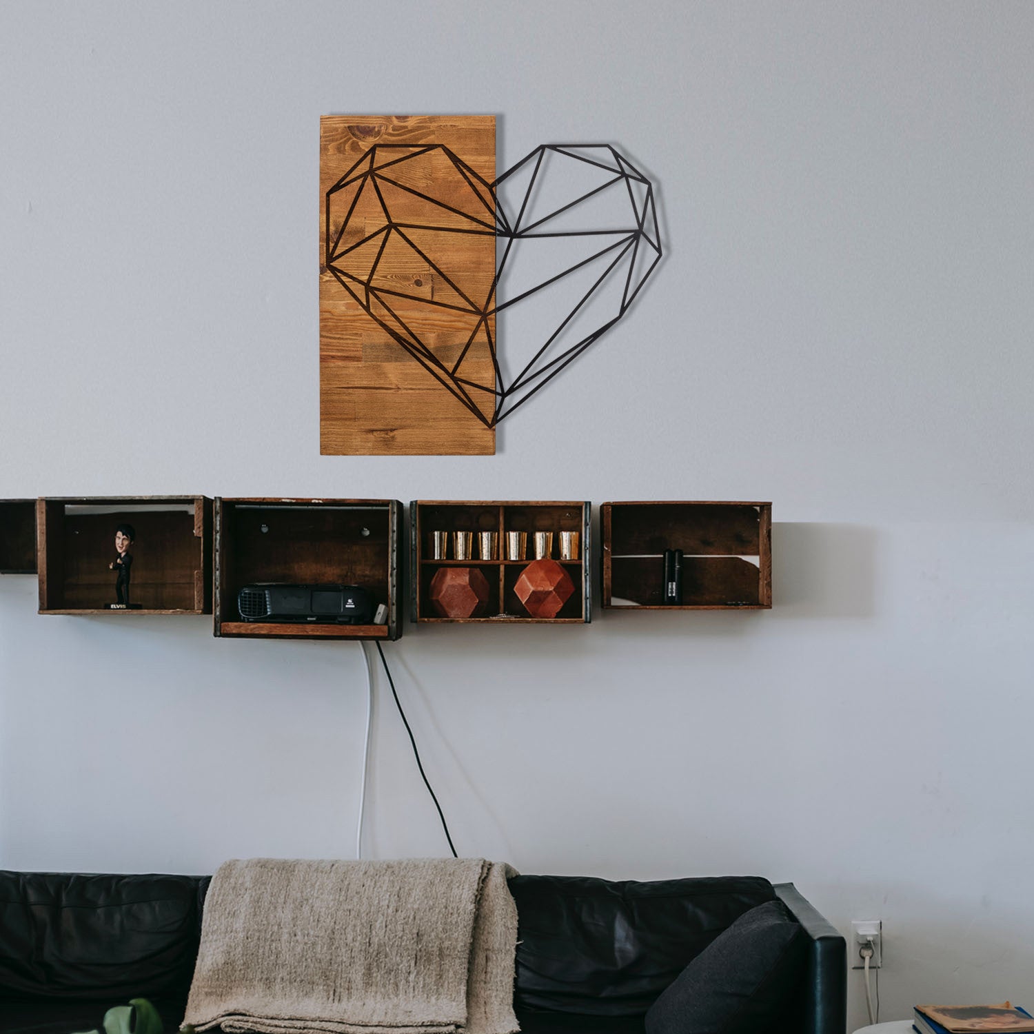 Acessório Decorativo de Parede – 58 x 58 cm – Preto e Nogueira – Metal e Madeira