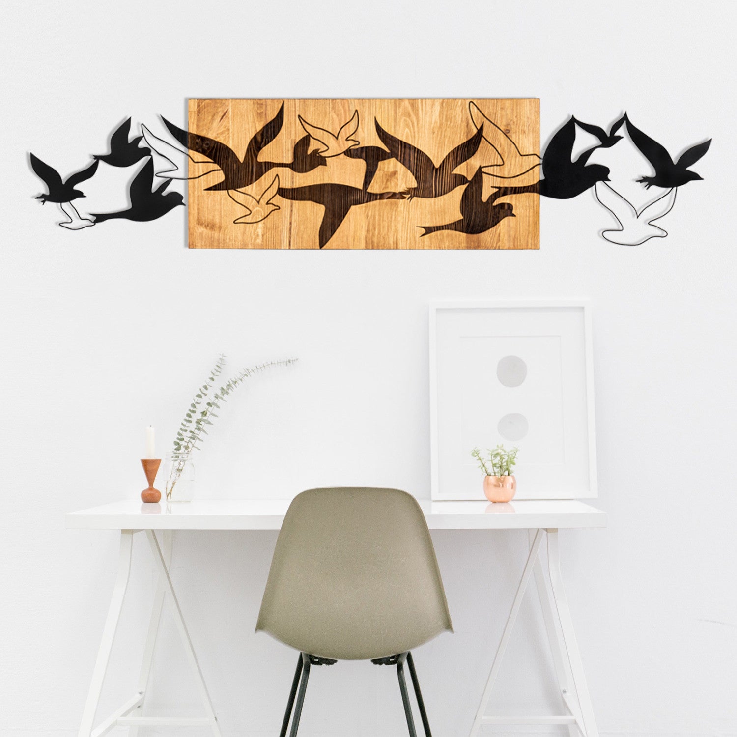 Albatros – Acessório Decorativo de Parede em Madeira e Metal, Preto/Nogueira, 111 x 25 cm