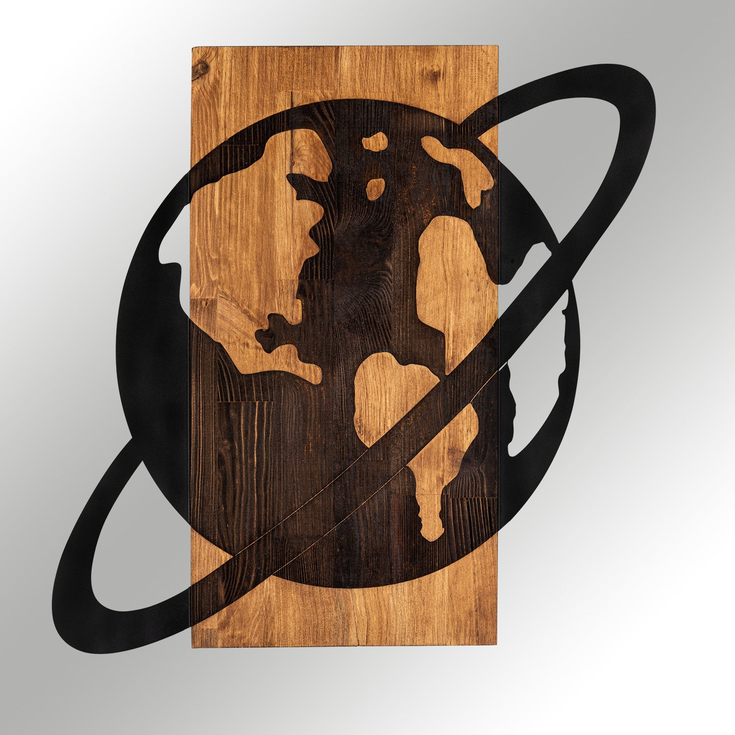 Gezen — Acessório Decorativo de Parede em Madeira e Metal, Preto/Nogueira, 58 x 58 cm