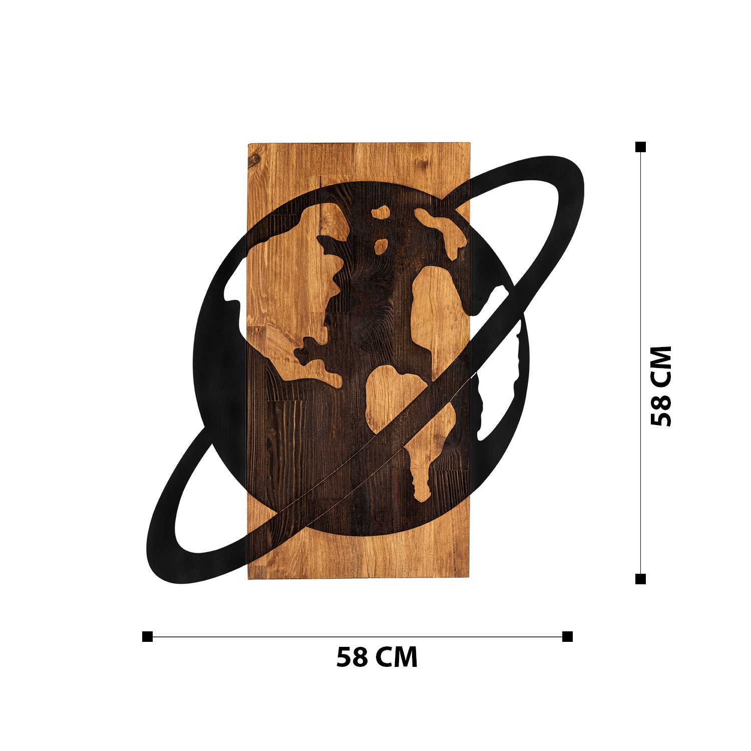 Gezen — Acessório Decorativo de Parede em Madeira e Metal, Preto/Nogueira, 58 x 58 cm
