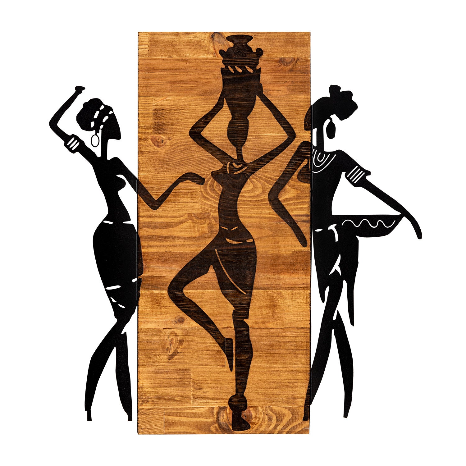 Afrikan — Acessório de Parede Decorativo em Metal Preto com Moldura em Nogueira (3 cm), 54 x 58 cm