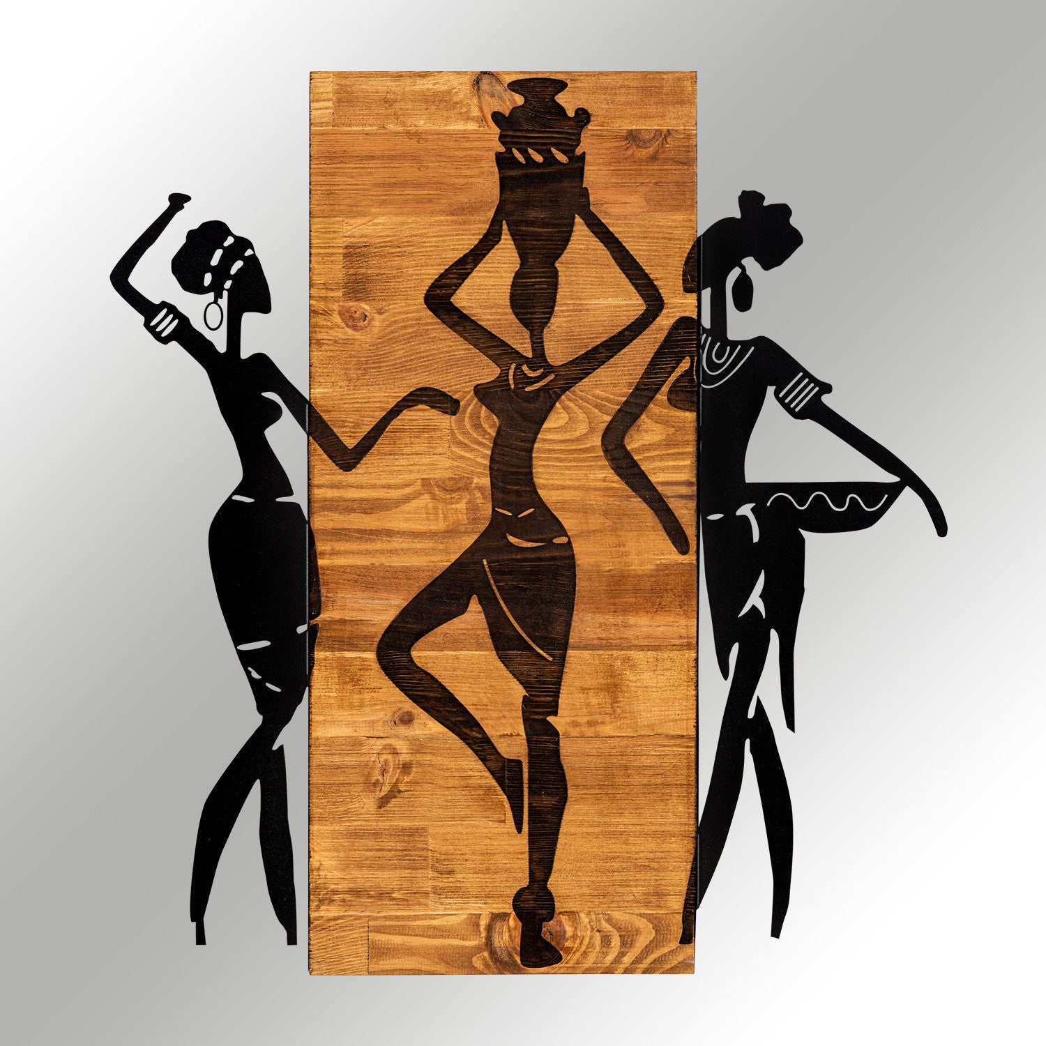 Afrikan — Acessório de Parede Decorativo em Metal Preto com Moldura em Nogueira (3 cm), 54 x 58 cm