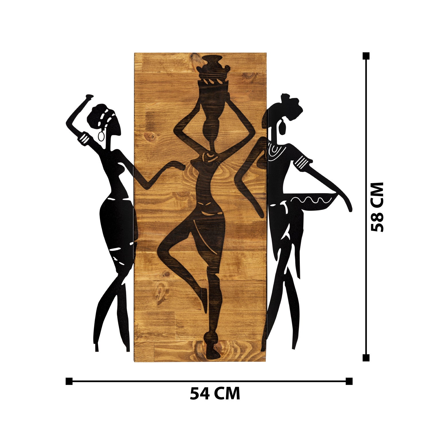 Afrikan — Acessório de Parede Decorativo em Metal Preto com Moldura em Nogueira (3 cm), 54 x 58 cm