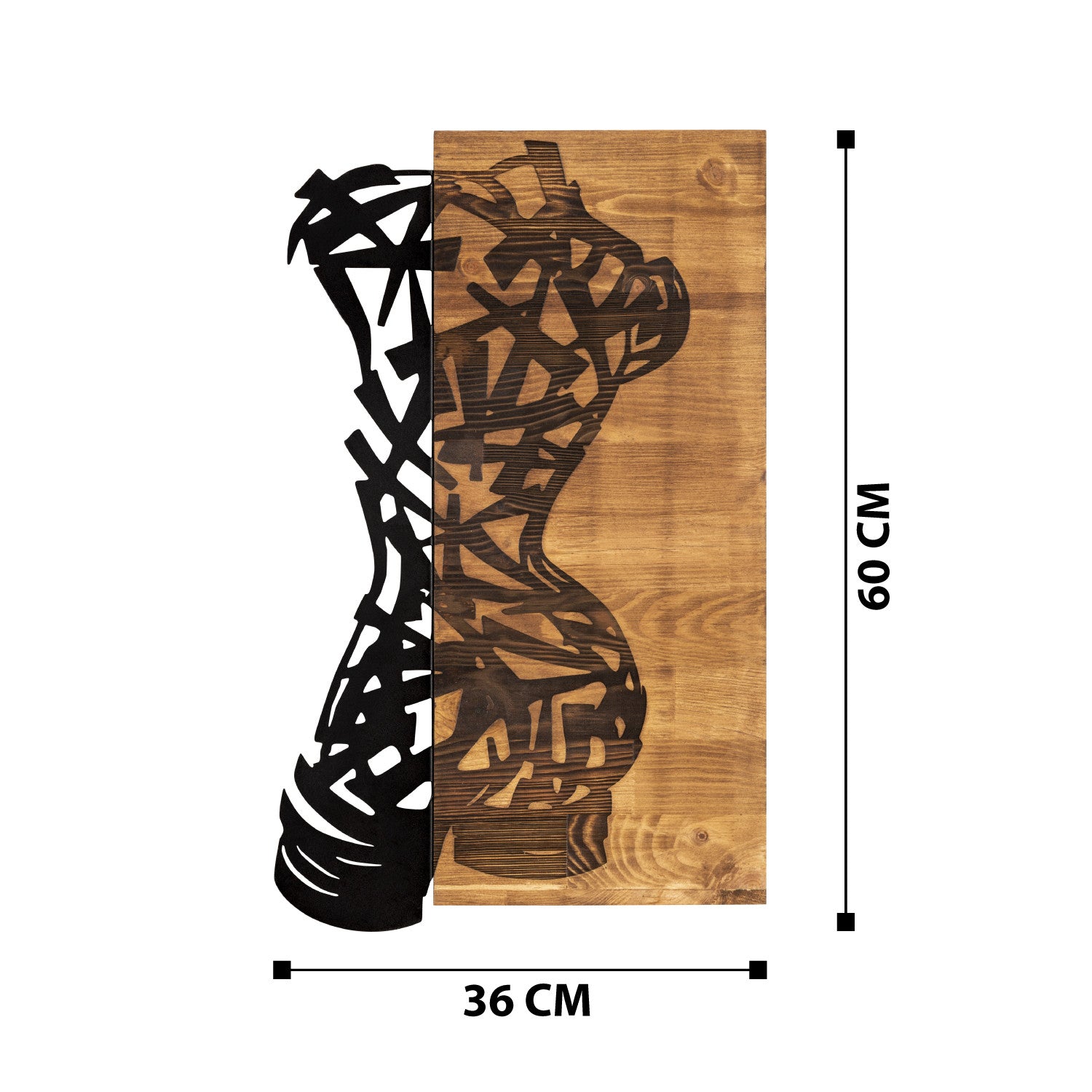 Paramparca Acessório de Parede Decorativo em Metal e Madeira, Preto/Nogueira, 36x60 cm (279ENZ1767)
