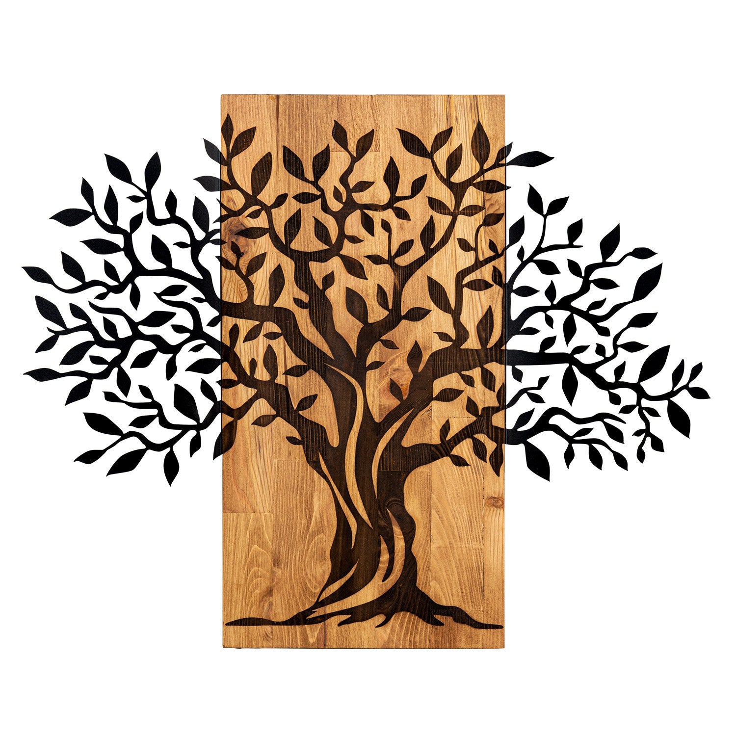 Elegante acessório decorativo de parede em madeira, 72 x 58 cm, preto e nogueira | 100% metal (1,2 mm) e estrutura de madeira (3 cm) | Perfeito para decoração moderna