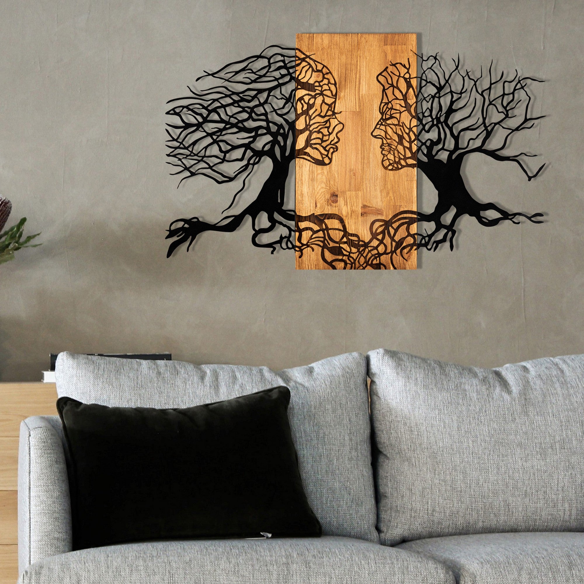 Elegante acessório decorativo de parede em madeira, 92 x 58 cm, preto e nogueira | Estrutura 100% metal (1,2 mm) e madeira maciça (3 cm) | Perfeito para decoração moderna