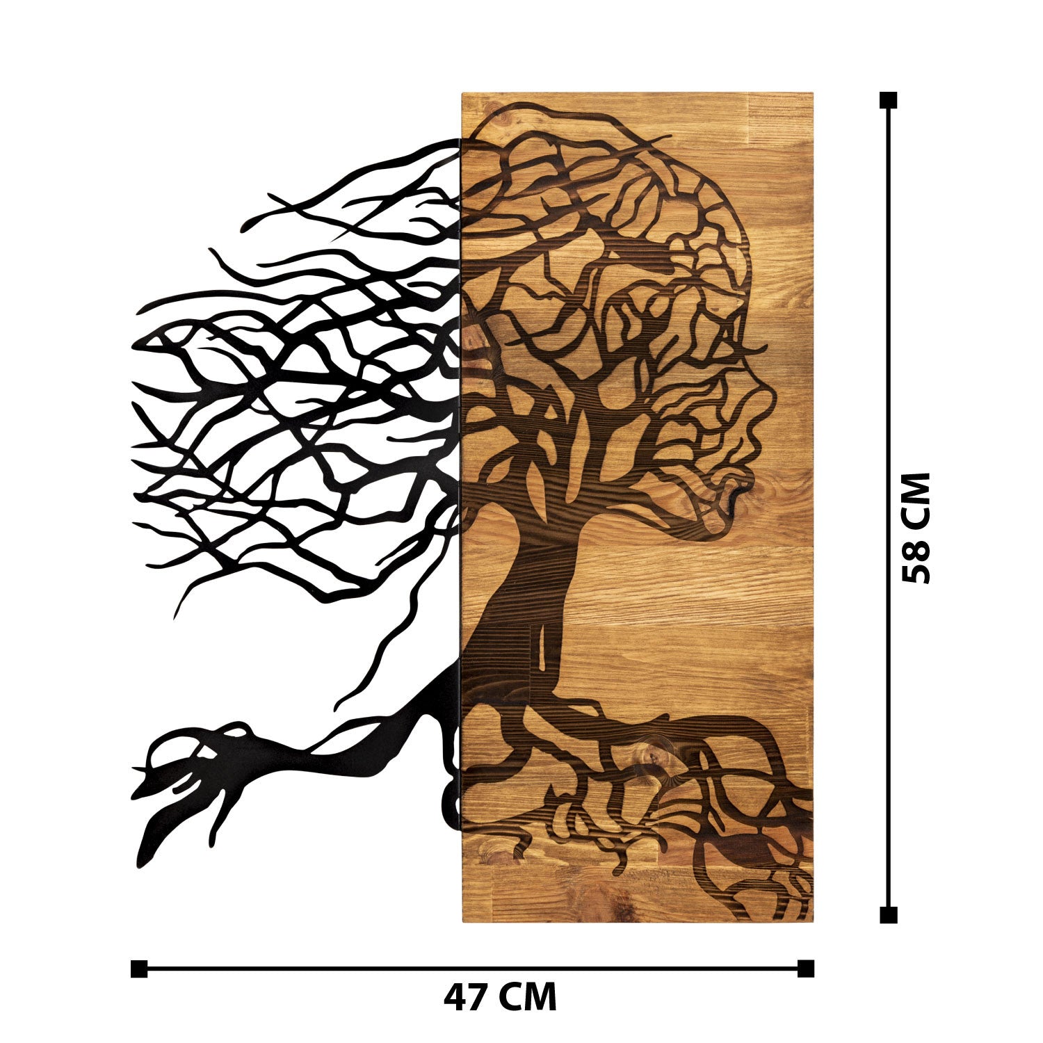 Nefes – Acessório Decorativo de Parede em Metal com Moldura de Madeira, Preto/Nogueira, 47x58 cm