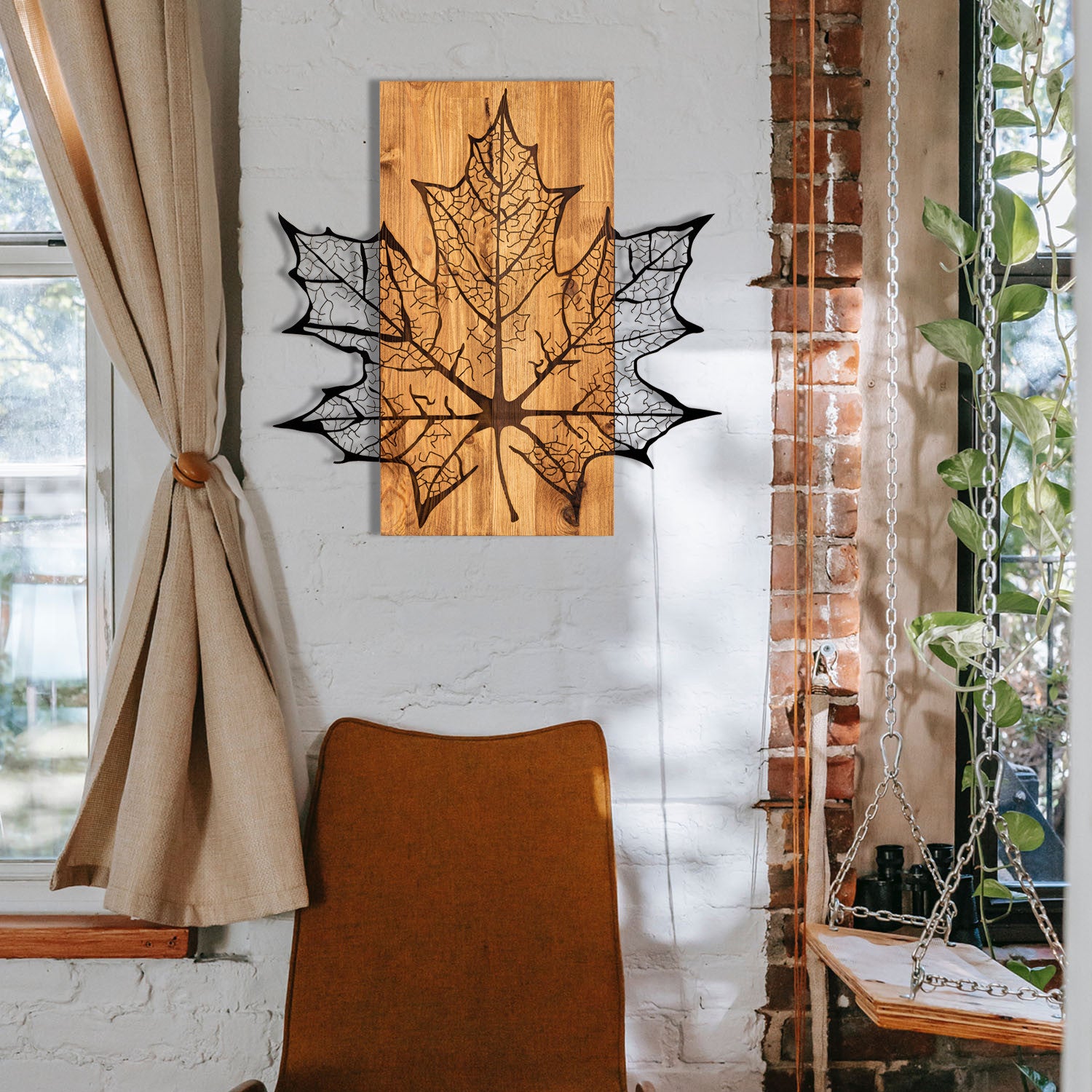 Hare – Acessório Decorativo de Parede em Metal (1,2 mm) com Moldura de Madeira Nogueira, Preto, 56 x 58 cm