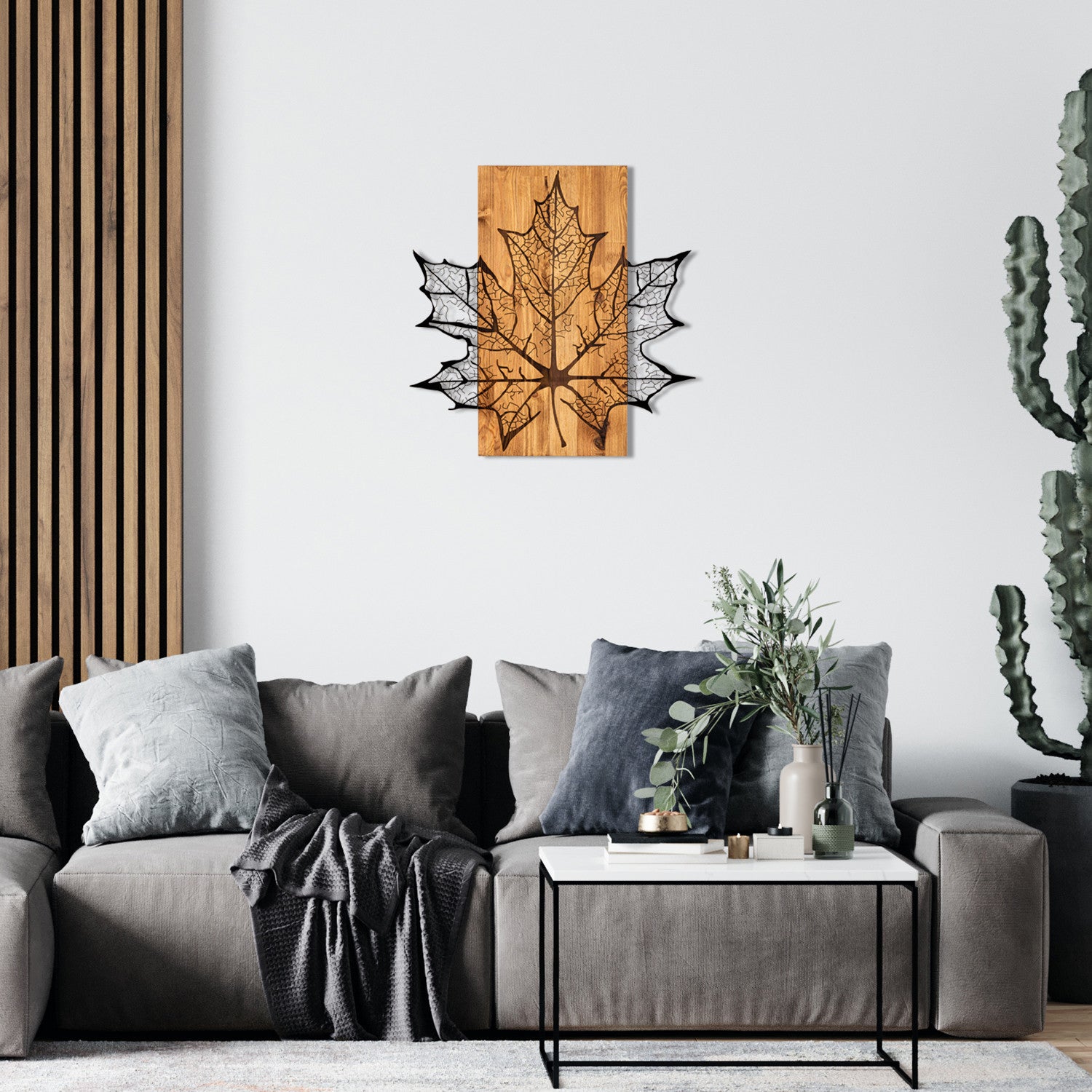 Hare – Acessório Decorativo de Parede em Metal (1,2 mm) com Moldura de Madeira Nogueira, Preto, 56 x 58 cm