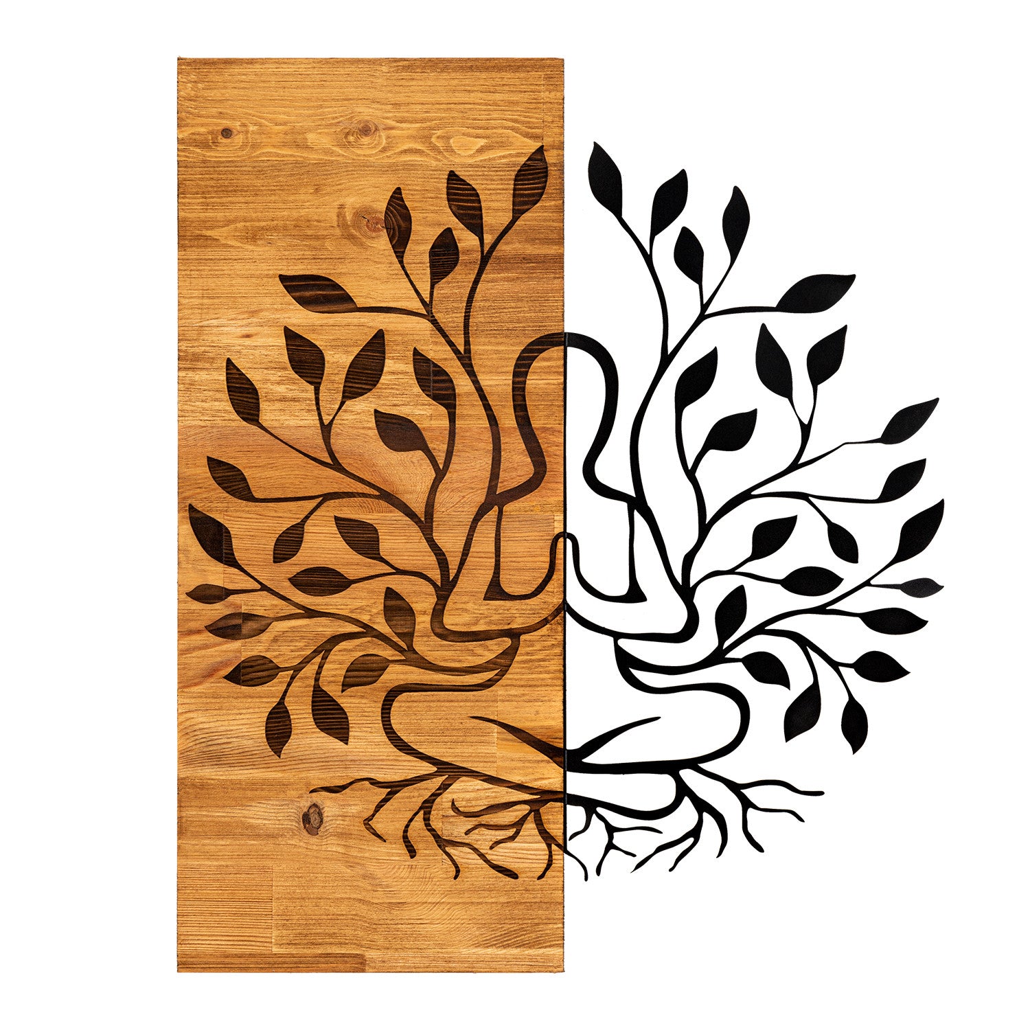 Painel Decorativo de Parede Lina — Metal Preto com Moldura em Nogueira, 48 x 58 cm