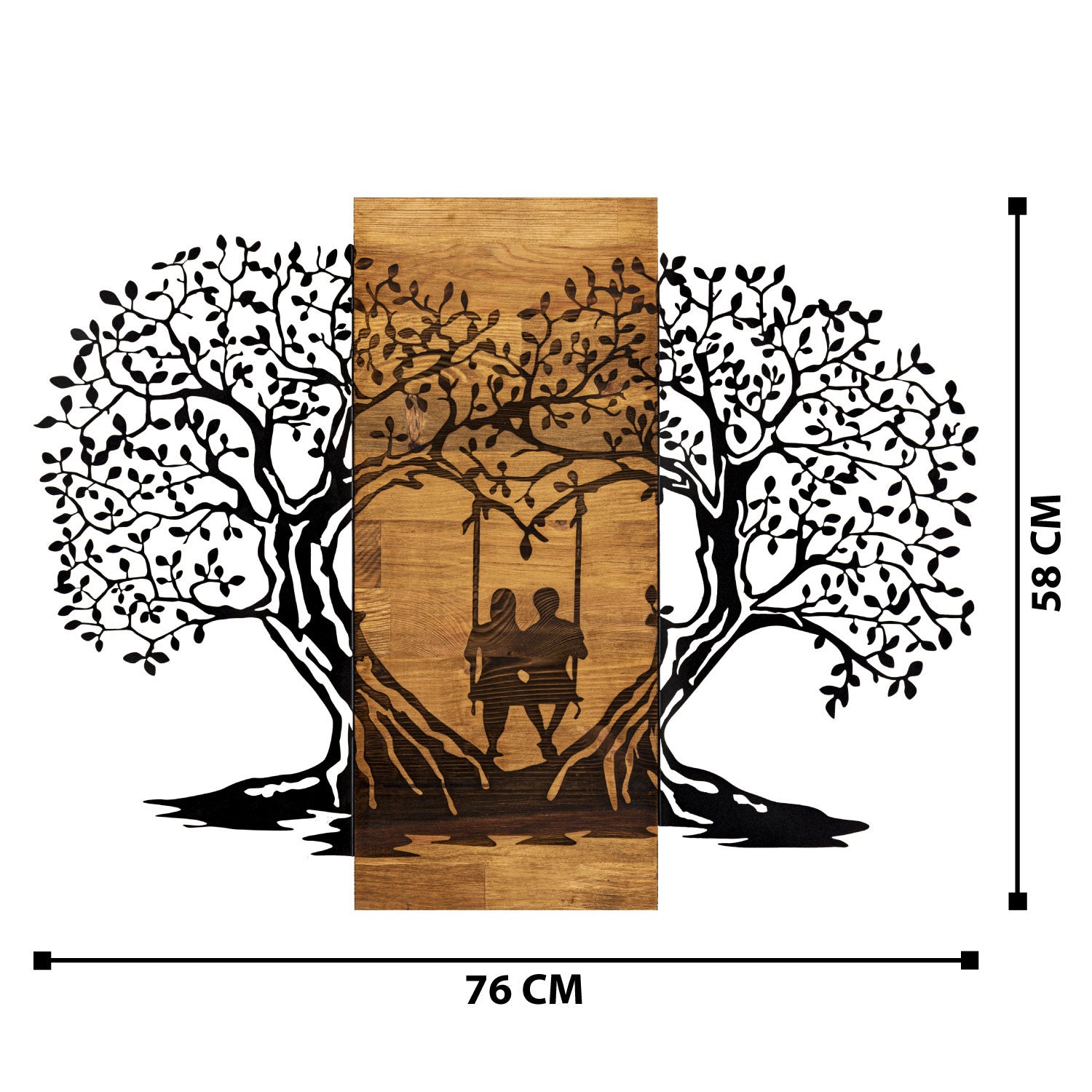 Elegante acessório decorativo de parede em madeira, 76 x 58 cm, preto e nogueira | 100% metal (1,2 mm) e estrutura de madeira (3 cm) | Perfeito para decoração moderna