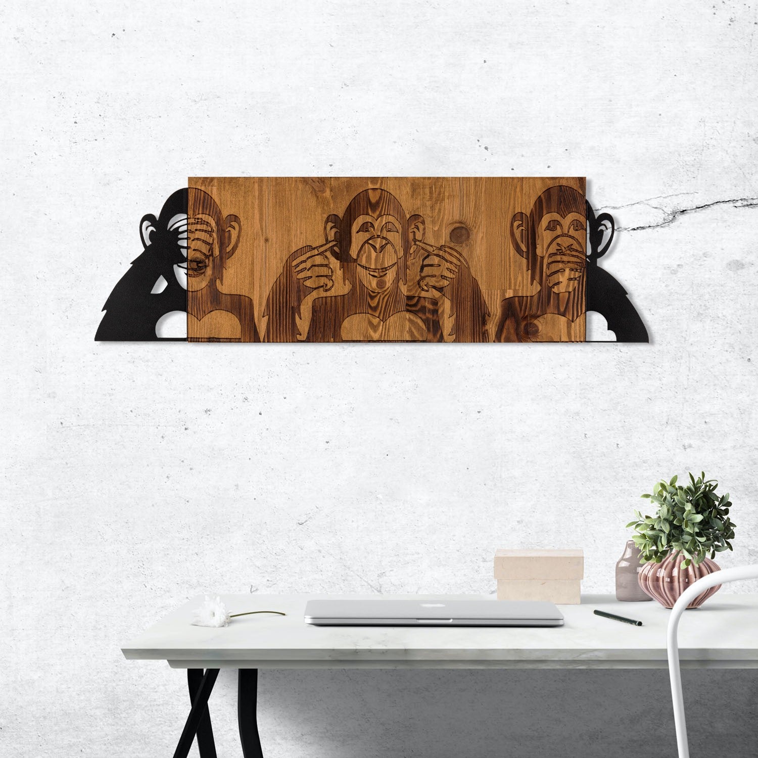 Elegante acessório decorativo de parede em madeira, 82 x 58 cm, preto e nogueira | Estrutura 100% metal (1,2 mm) e madeira maciça (3 cm) | Perfeito para decoração moderna