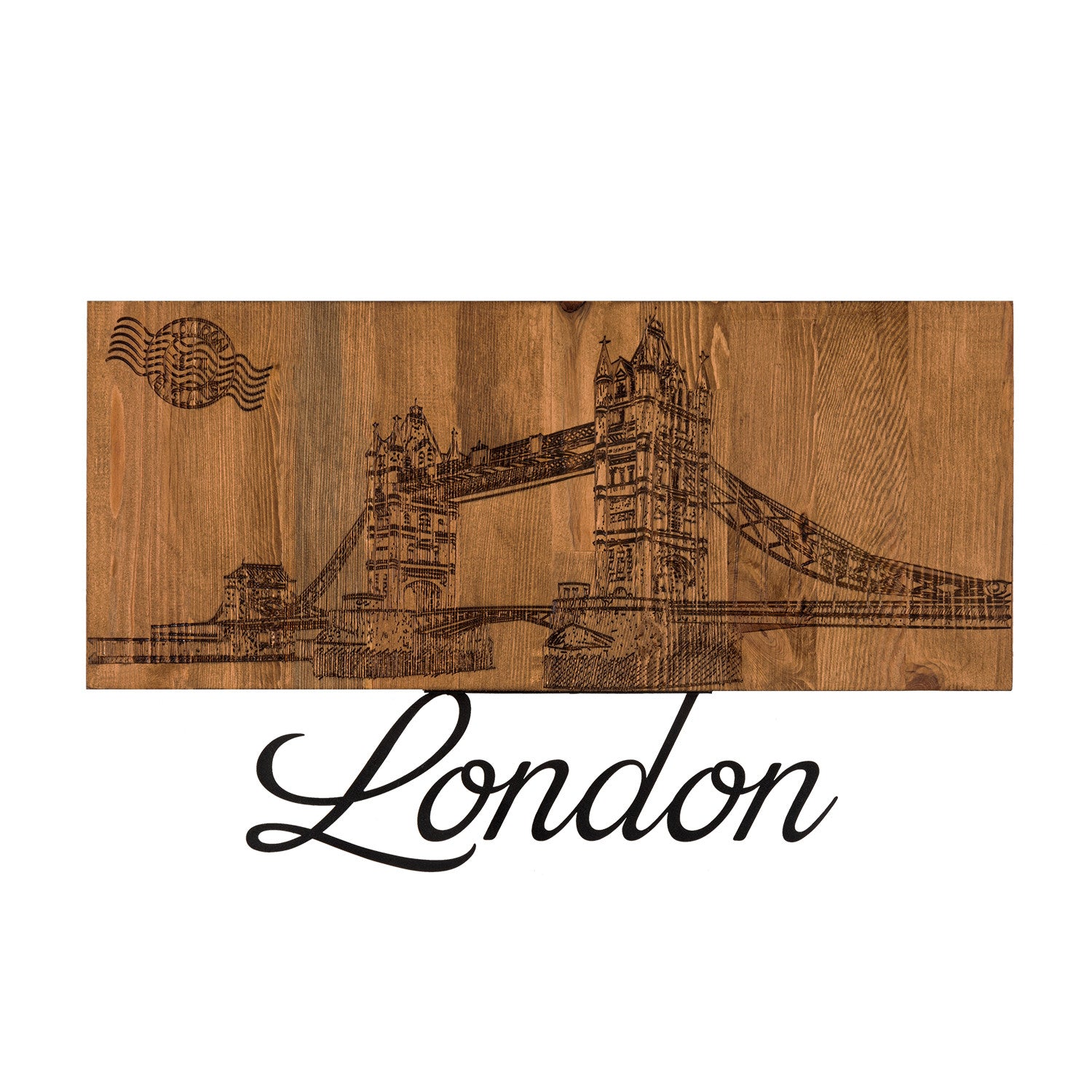 London – Arte de Parede em Metal Preto com Moldura em Madeira de Nogueira, 58 x 35 cm