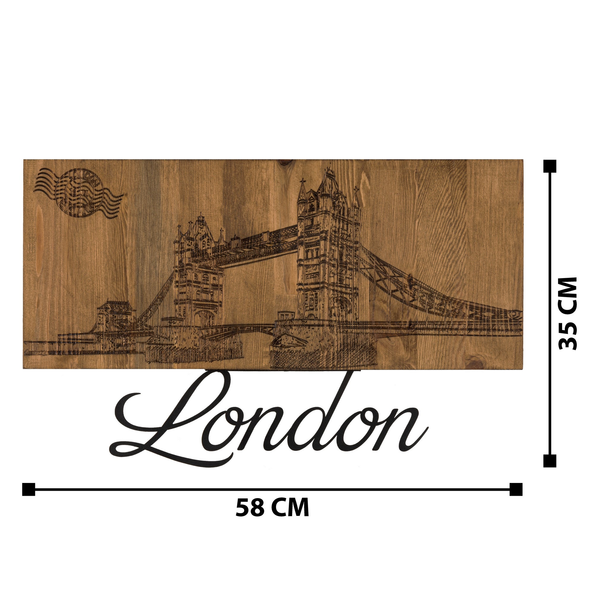 London – Arte de Parede em Metal Preto com Moldura em Madeira de Nogueira, 58 x 35 cm
