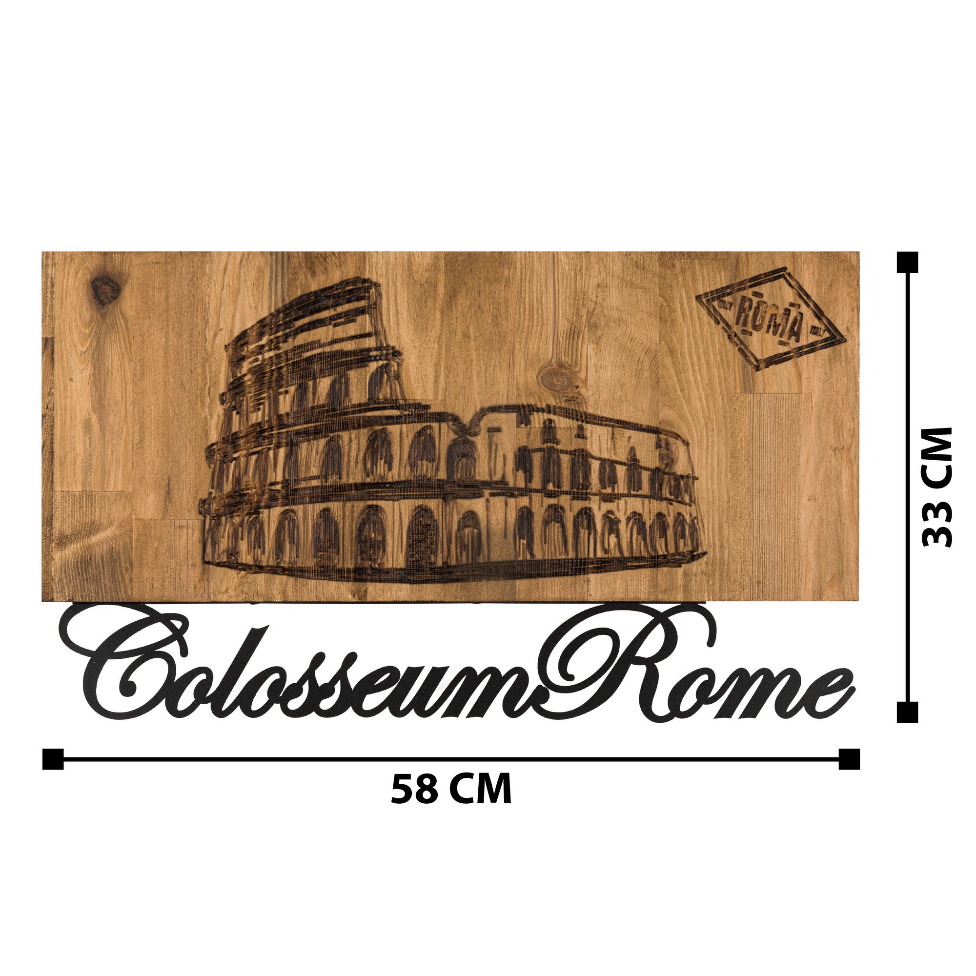 Rome – Acessório Decorativo de Parede em Metal Preto com Moldura de Nogueira, 58 x 33 cm
