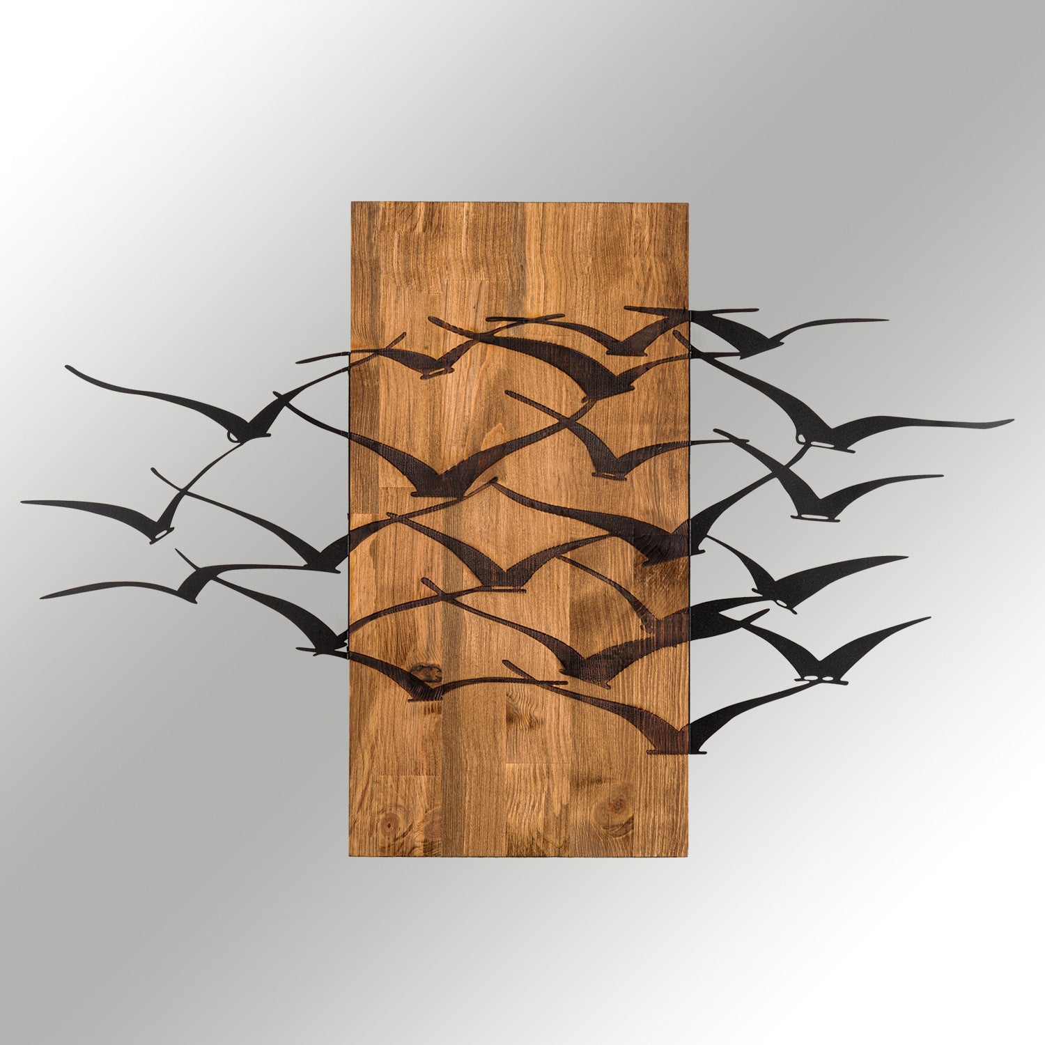 Quadro Decorativo de Parede "Migration" — Metal Preto com Moldura em Nogueira, 86x58 cm