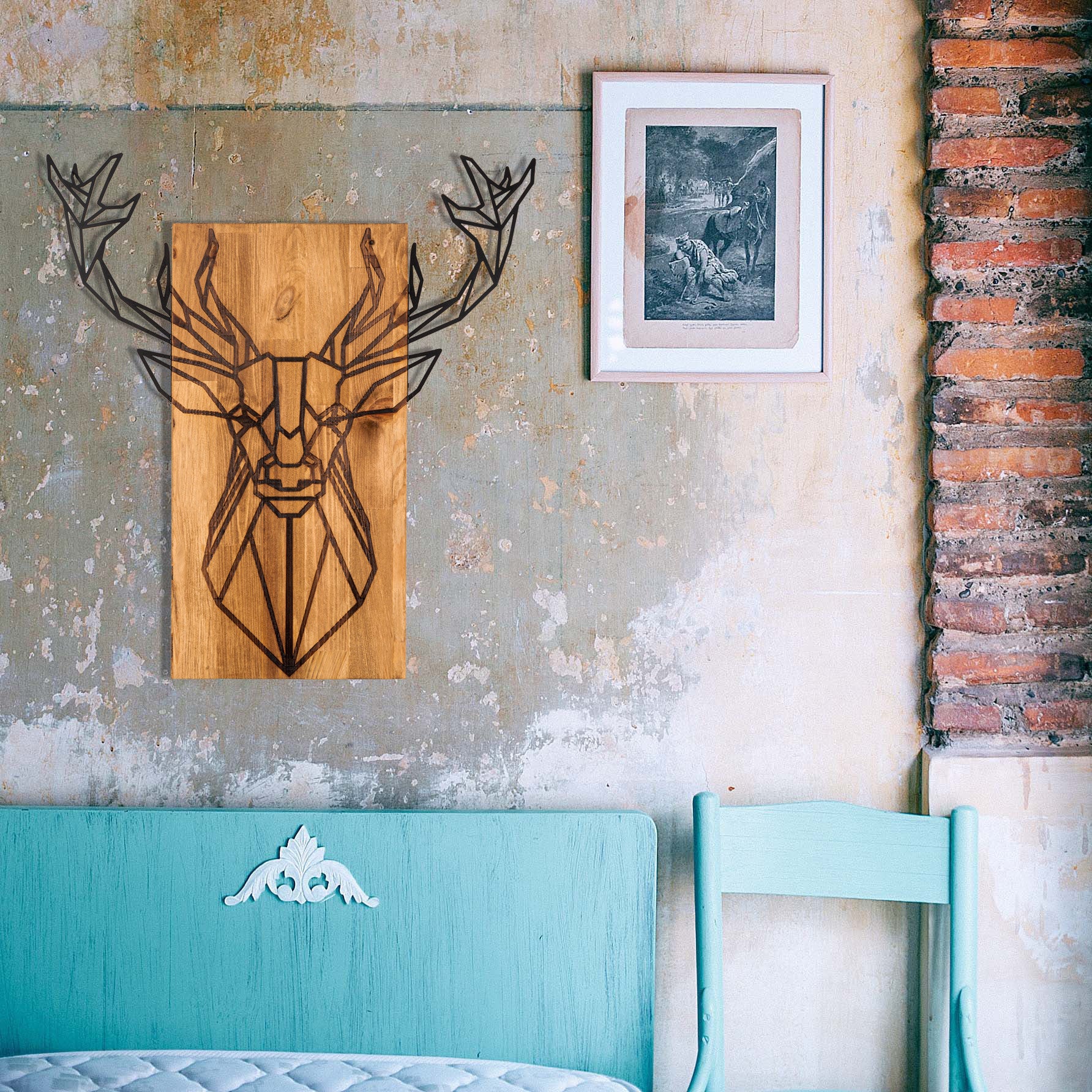 Acessório Decorativo de Parede – 61 x 66 cm – Preto e Nogueira – Metal e Madeira