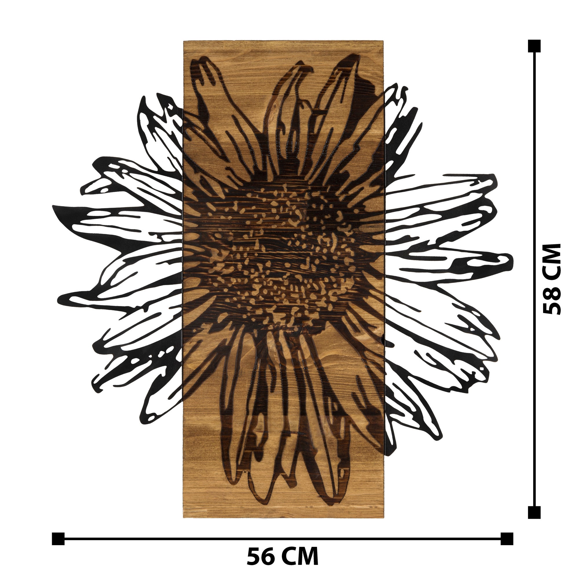 Elegante acessório decorativo de parede em madeira, 56 x 58 cm, preto e nogueira | 100% metal (1,2 mm) e estrutura de madeira (3 cm) | Perfeito para decoração moderna