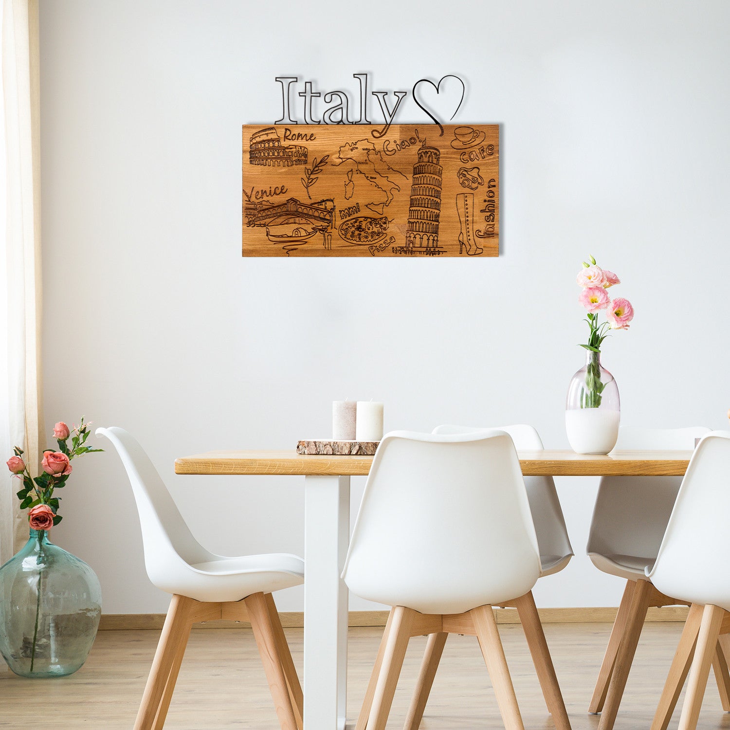 Quadro Decorativo “I Love You Italy” — Metal Preto com Moldura de Nogueira, 58 x 41 cm