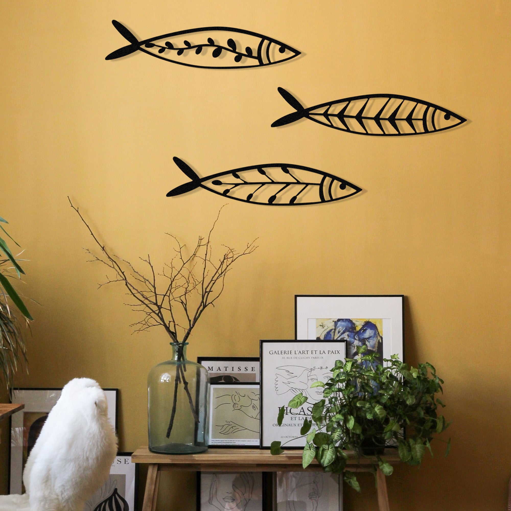 Acessório de parede decorativo de metal elegante (3 peças), preto, 32 x 8 cm | 100% metal, 1,2 mm de espessura | Perfeito para decoração moderna e paredes de destaque