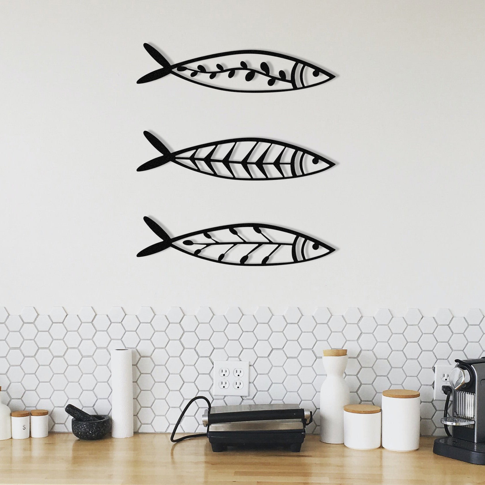 Acessório de parede decorativo de metal elegante (3 peças), preto, 32 x 8 cm | 100% metal, 1,2 mm de espessura | Perfeito para decoração moderna e paredes de destaque