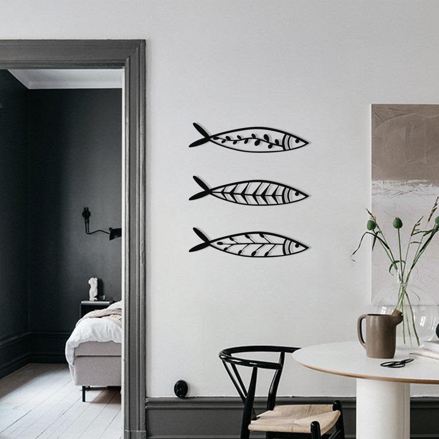 Acessório de parede decorativo de metal elegante (3 peças), preto, 32 x 8 cm | 100% metal, 1,2 mm de espessura | Perfeito para decoração moderna e paredes de destaque