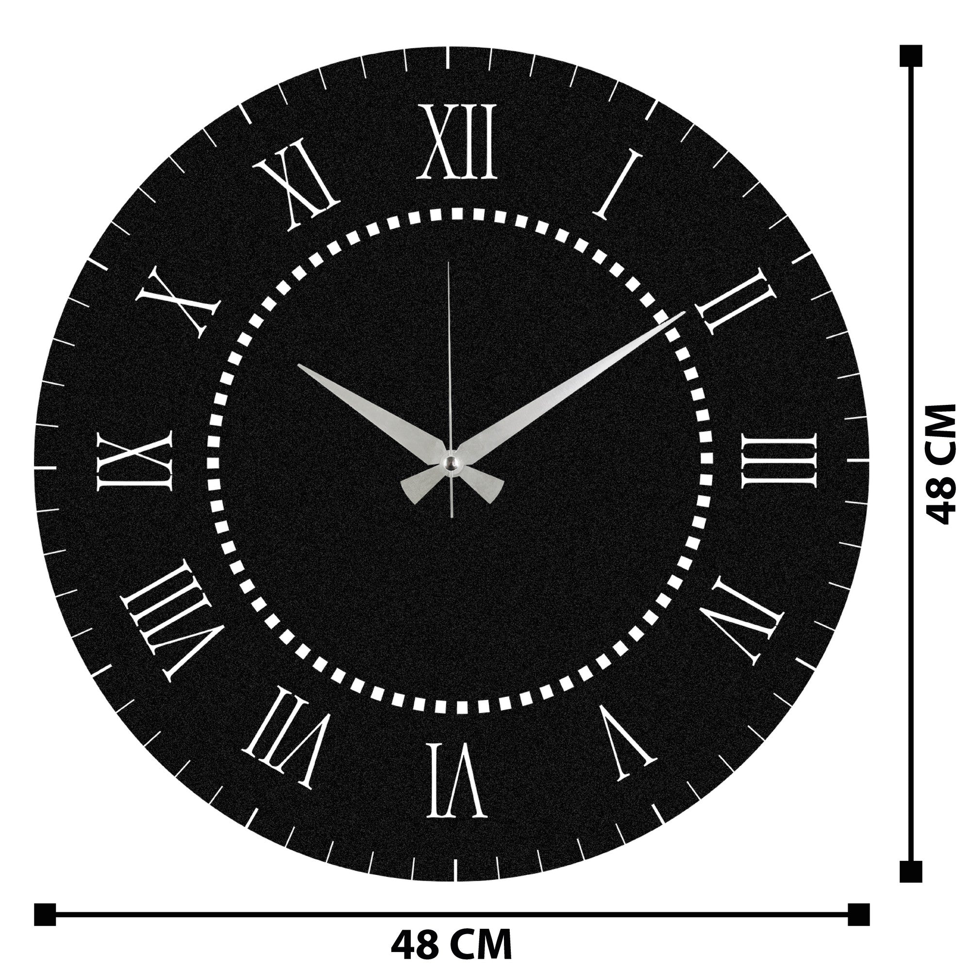 Relógio de Parede Decorativo em Metal Seven Love - Preto 48x48 cm