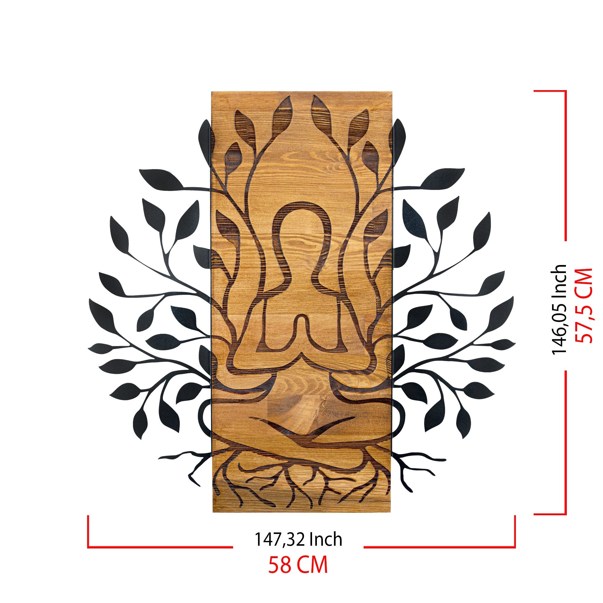 Meditação – Acessório Decorativo de Parede em Metal Preto com Moldura de Nogueira, 58 x 57,5 cm