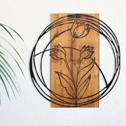 Tulip – Acessório de Parede Decorativo em Madeira e Metal, Preto & Nogueira, 55 x 57,5 cm