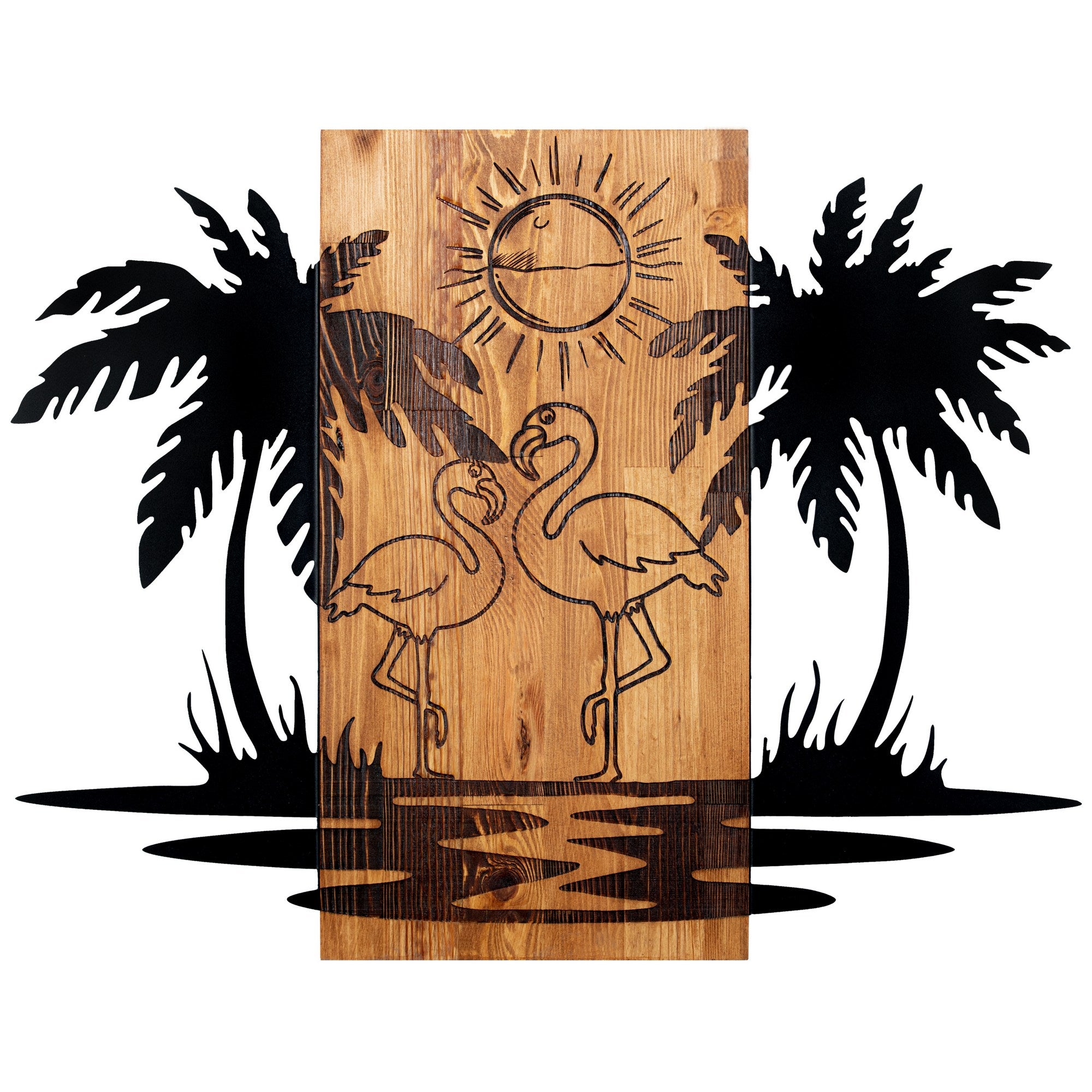 Hawaii – Acessório Decorativo de Parede em Metal Preto com Moldura de Nogueira, 74 x 57,5 cm