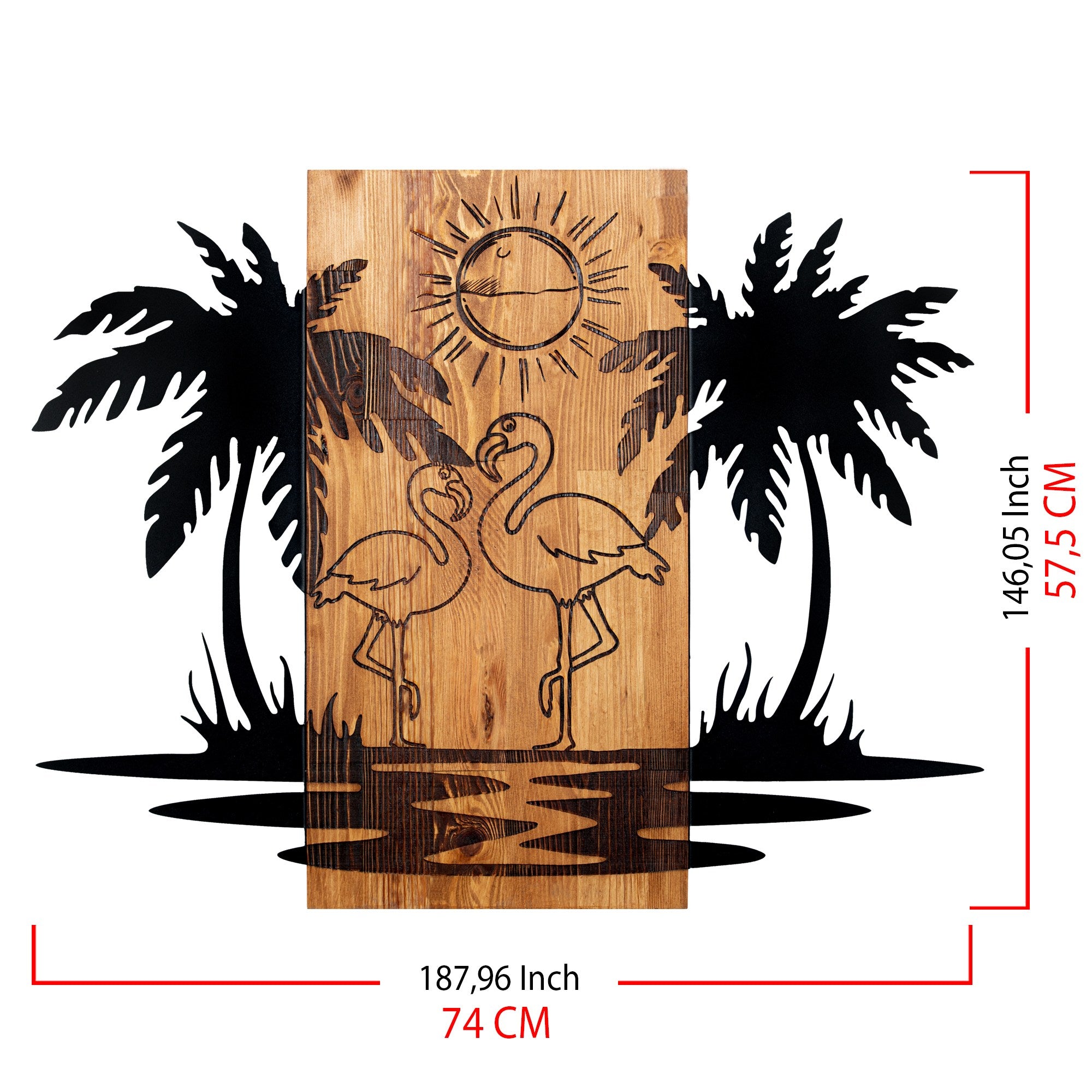 Hawaii – Acessório Decorativo de Parede em Metal Preto com Moldura de Nogueira, 74 x 57,5 cm