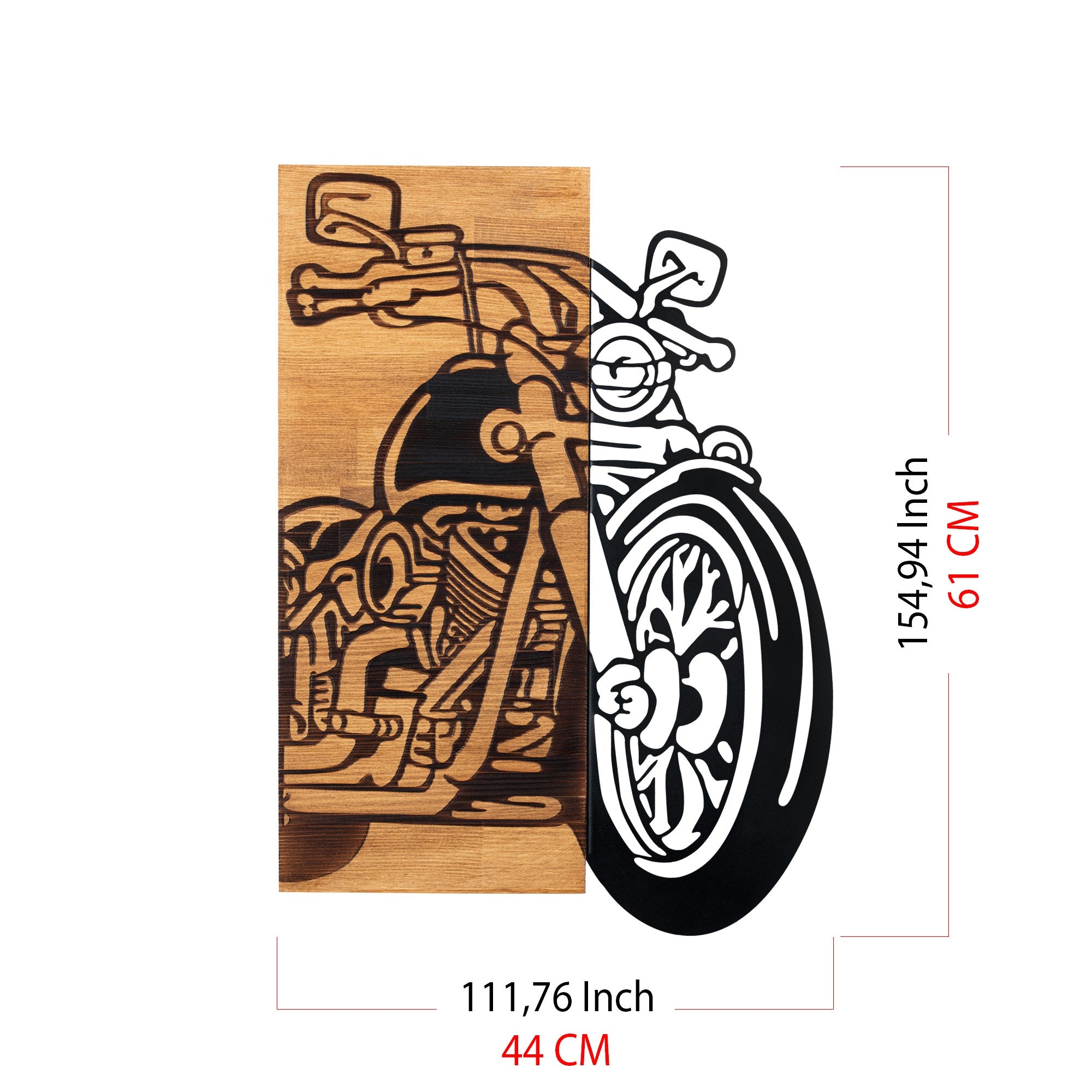 Chopper 2 – Acessório Decorativo de Parede em Metal com Moldura de Madeira (Preto/Nogueira), 44 x 61 cm