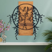 Pássaros Apaixonados 2 – Acessório Decorativo de Parede em Metal, Moldura de Madeira Nogueira, Preto, 63,3 x 65 cm