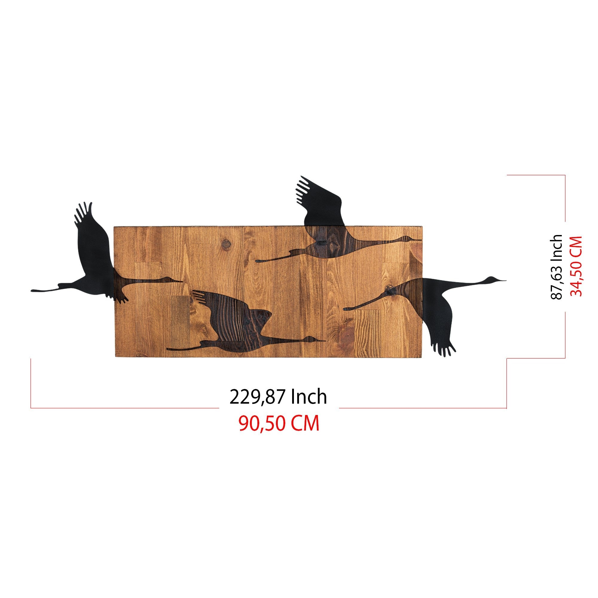 Ganso – Acessório Decorativo de Parede em Metal Preto com Moldura de Madeira Nogueira, 90,5 x 34,5 cm