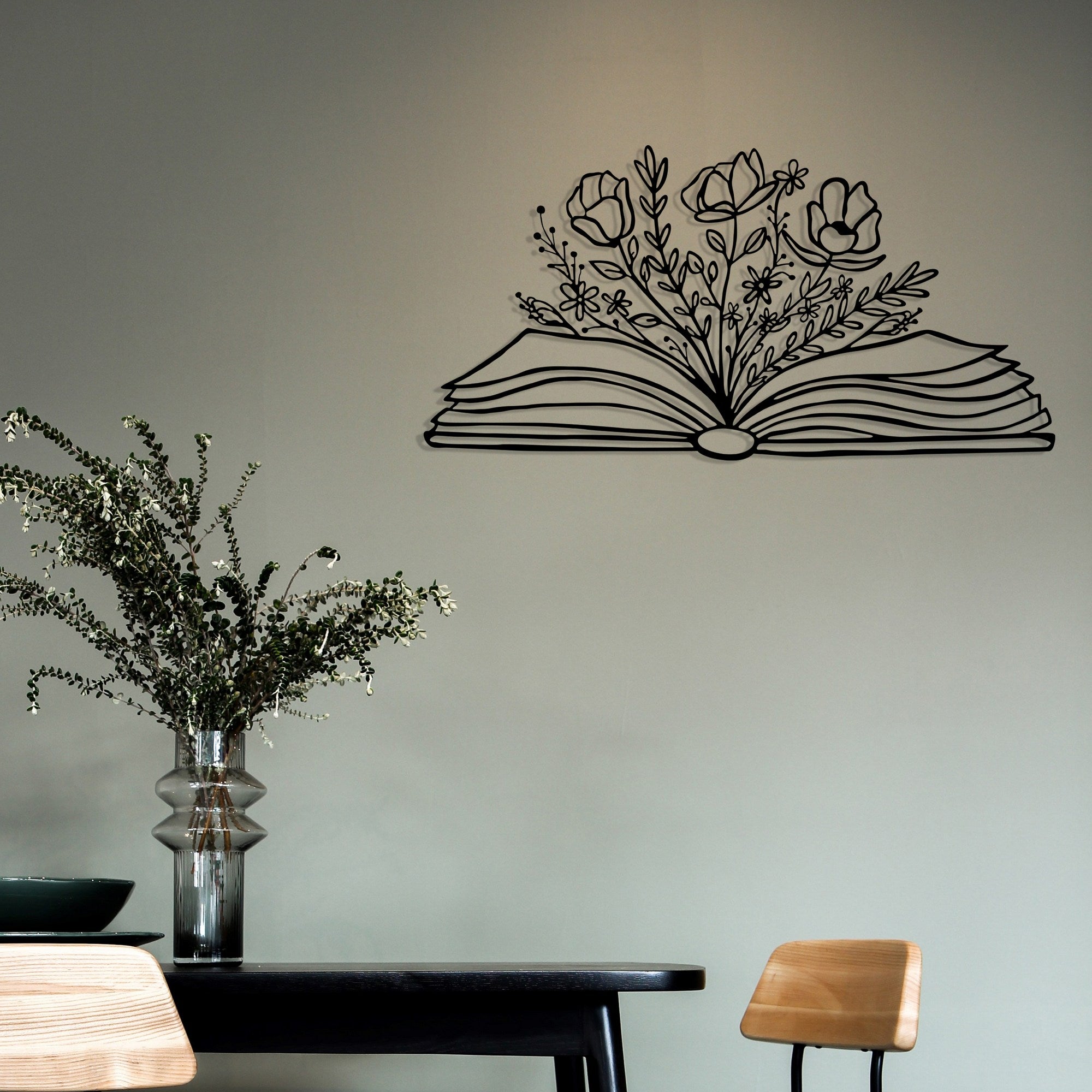 Culture Flower - Acessório Decorativo de Parede em Metal Preto, 68 x 34 cm