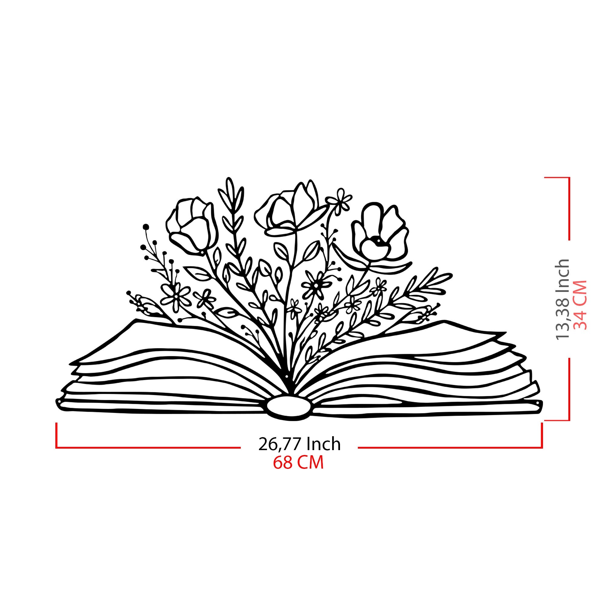 Culture Flower - Acessório Decorativo de Parede em Metal Preto, 68 x 34 cm