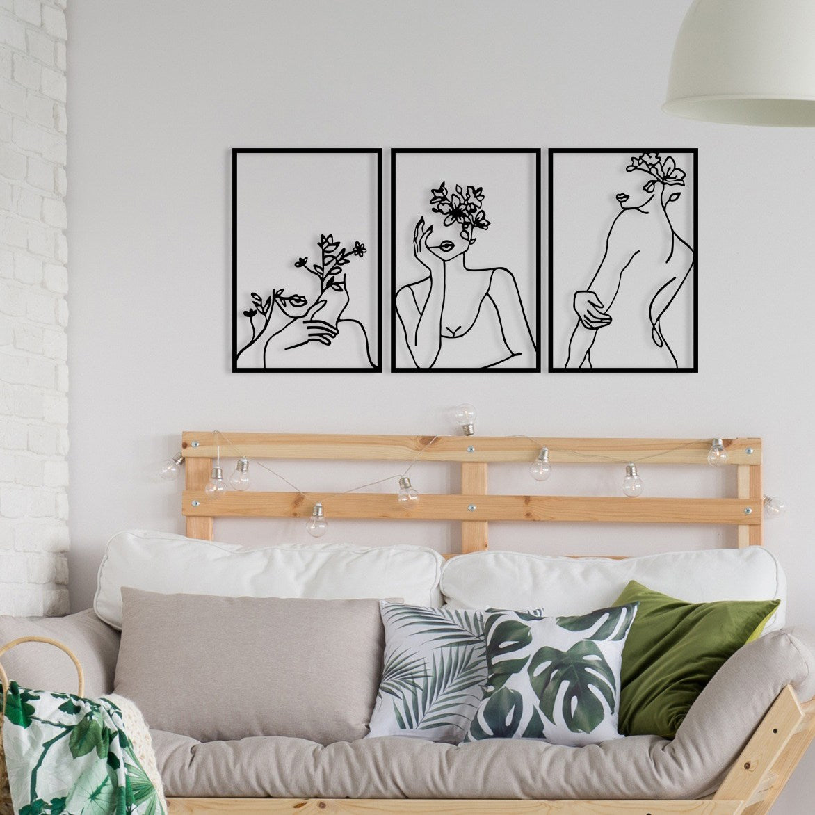 Painel de Parede em 100% Metal – Rosto Floral Feminino, Preto, 94x45 cm