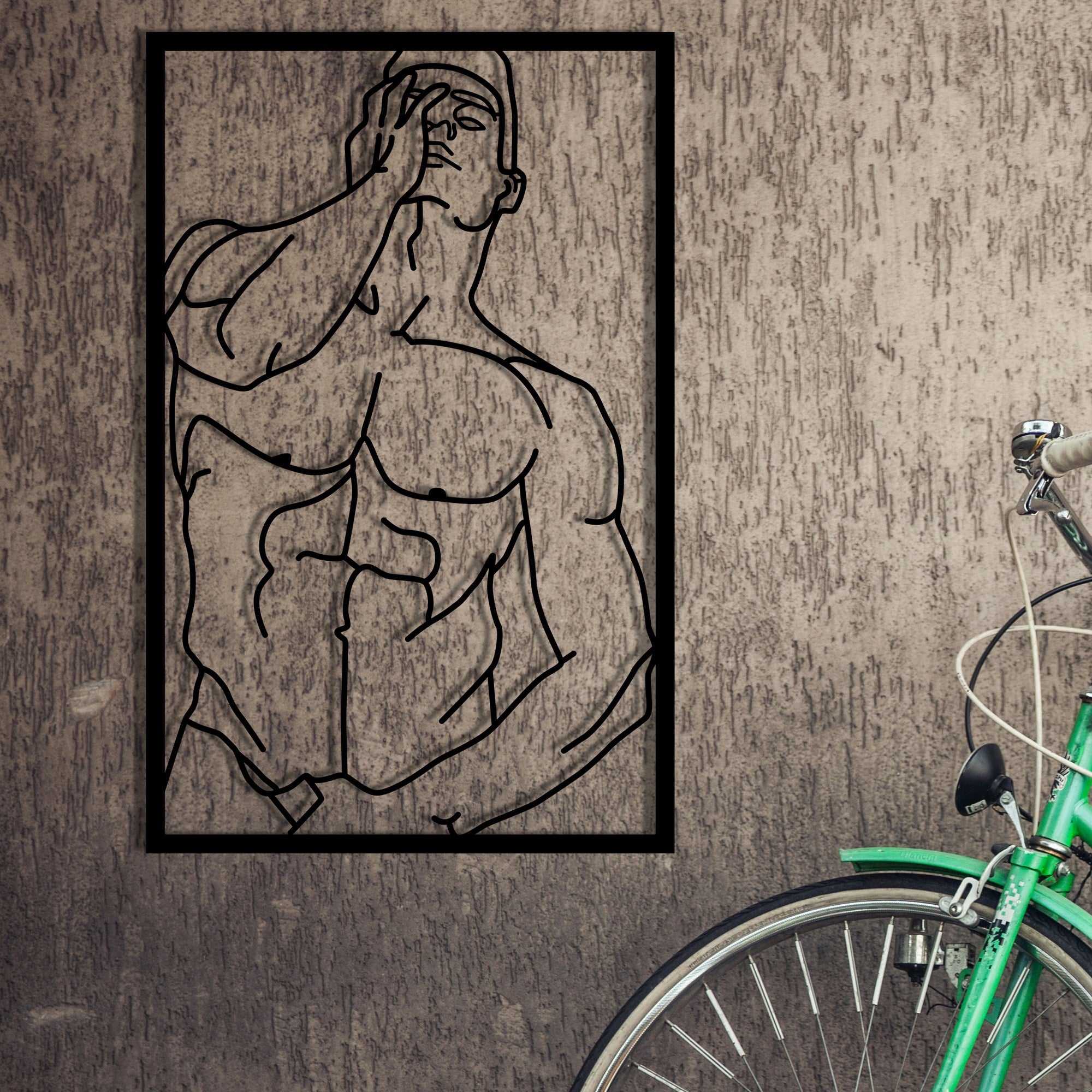 Postura Masculina Musculada — Acessório de Parede em Metal Preto, 32 x 50 cm