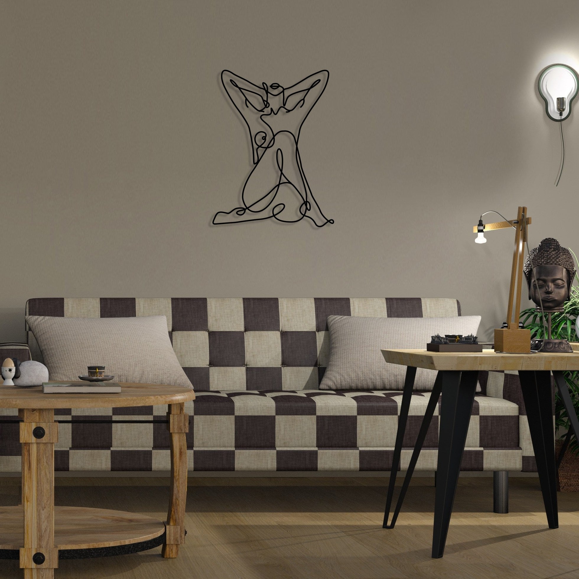 Painel Decorativo de Parede Mulher Nua Geométrica em Metal Preto – 38 x 50 cm, 1,2 mm