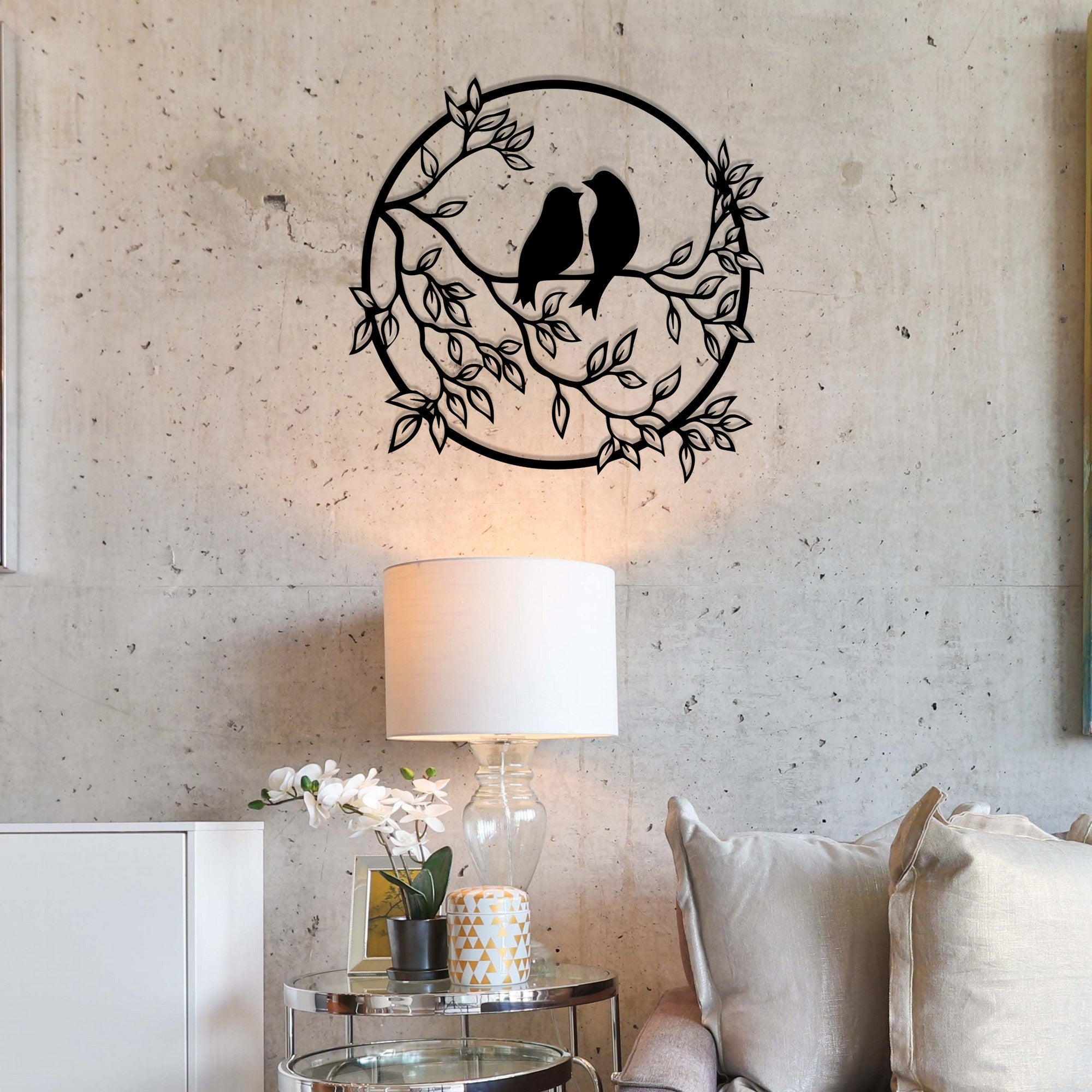 Pássaros na Árvore – Decoração de Parede 100% Metal Preto, 49,5 x 48 cm