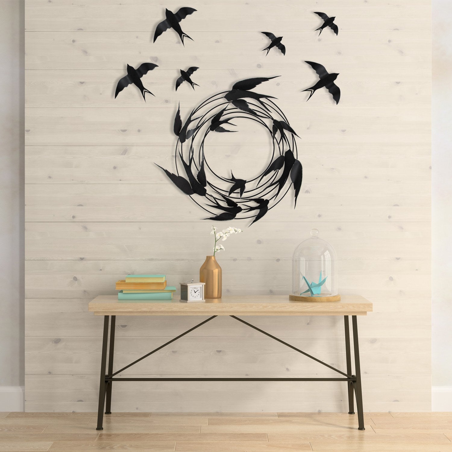 Acessório Decorativo em Metal Migration - 2 Multicolor com Pássaros, 79x8x79 cm