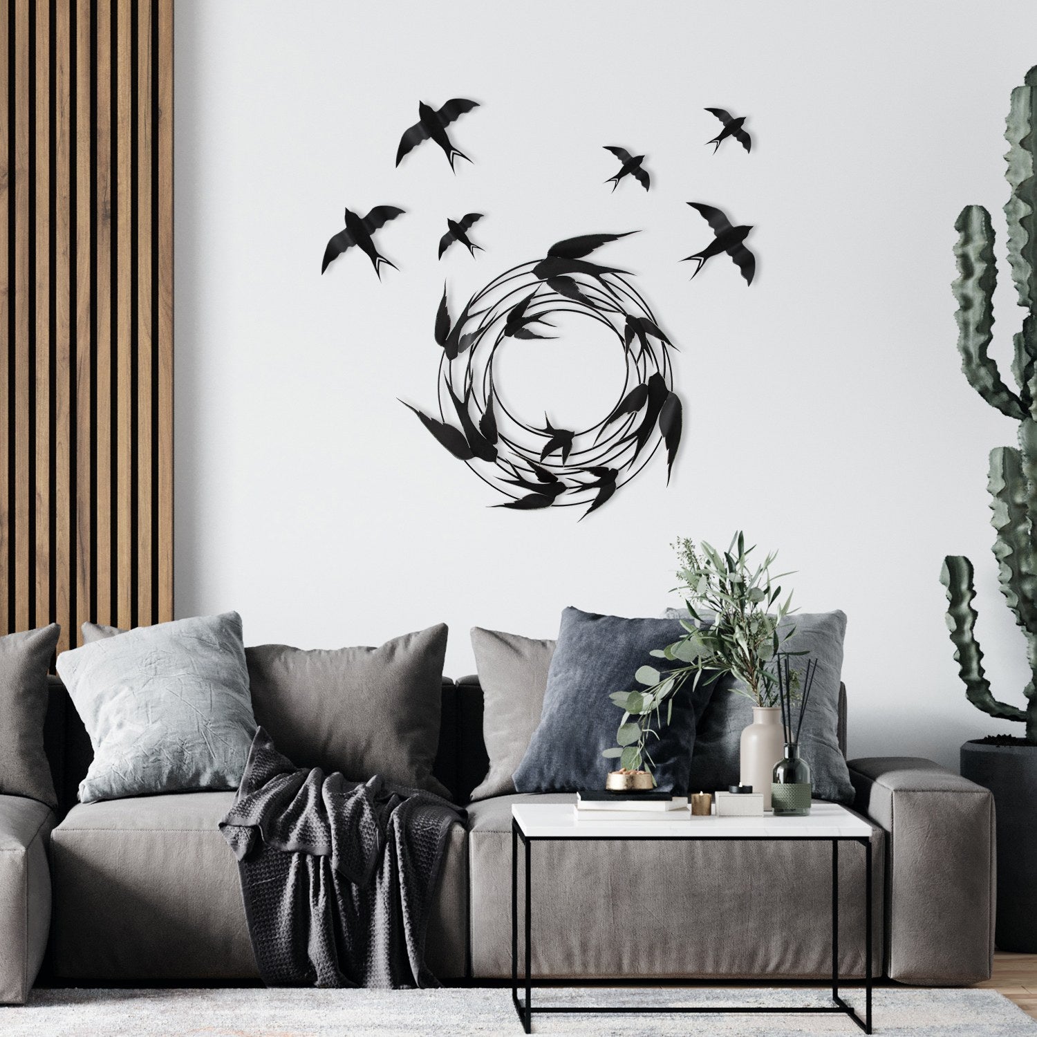 Acessório Decorativo em Metal Migration - 2 Multicolor com Pássaros, 79x8x79 cm