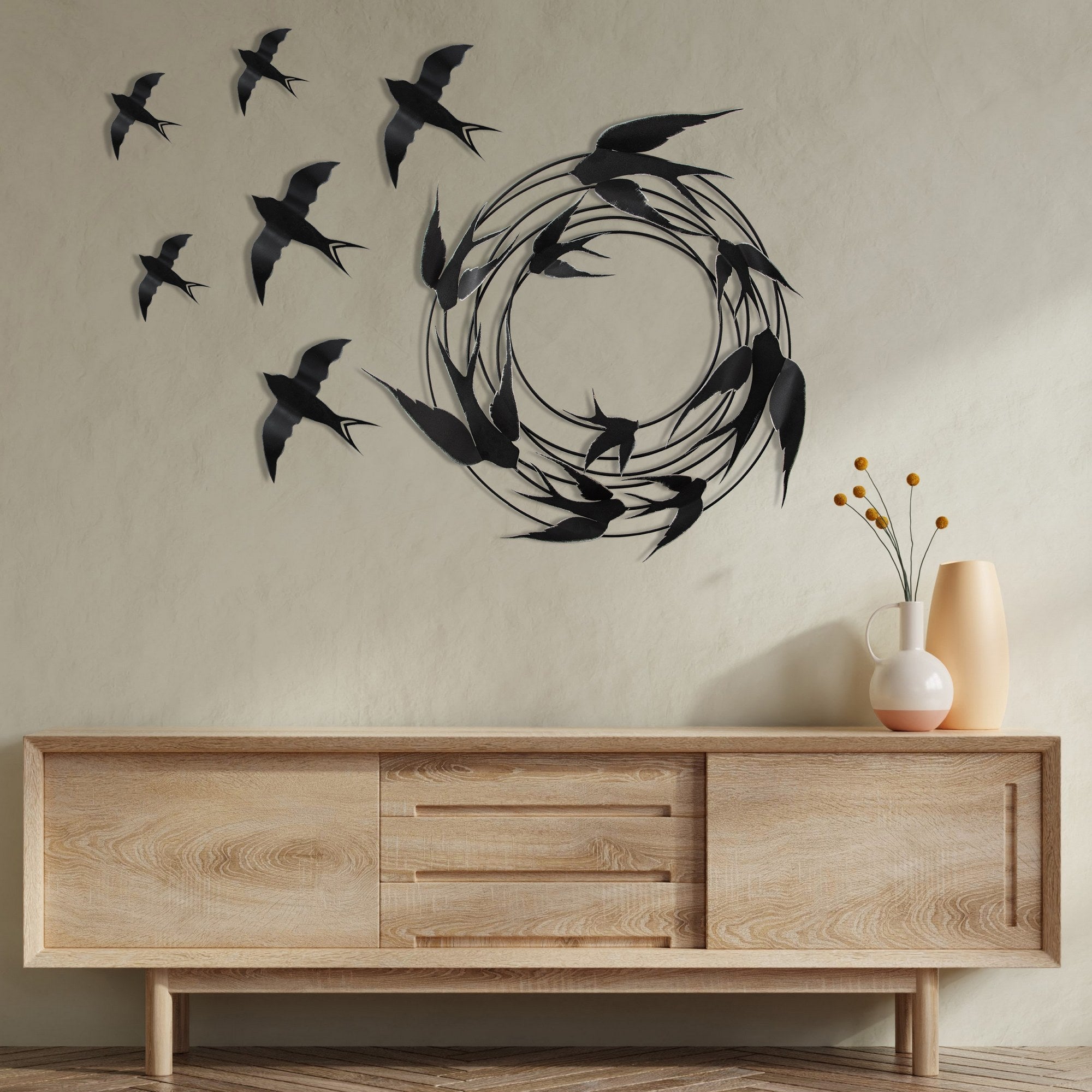 Acessório Decorativo em Metal Migration - 2 Multicolor com Pássaros, 79x8x79 cm